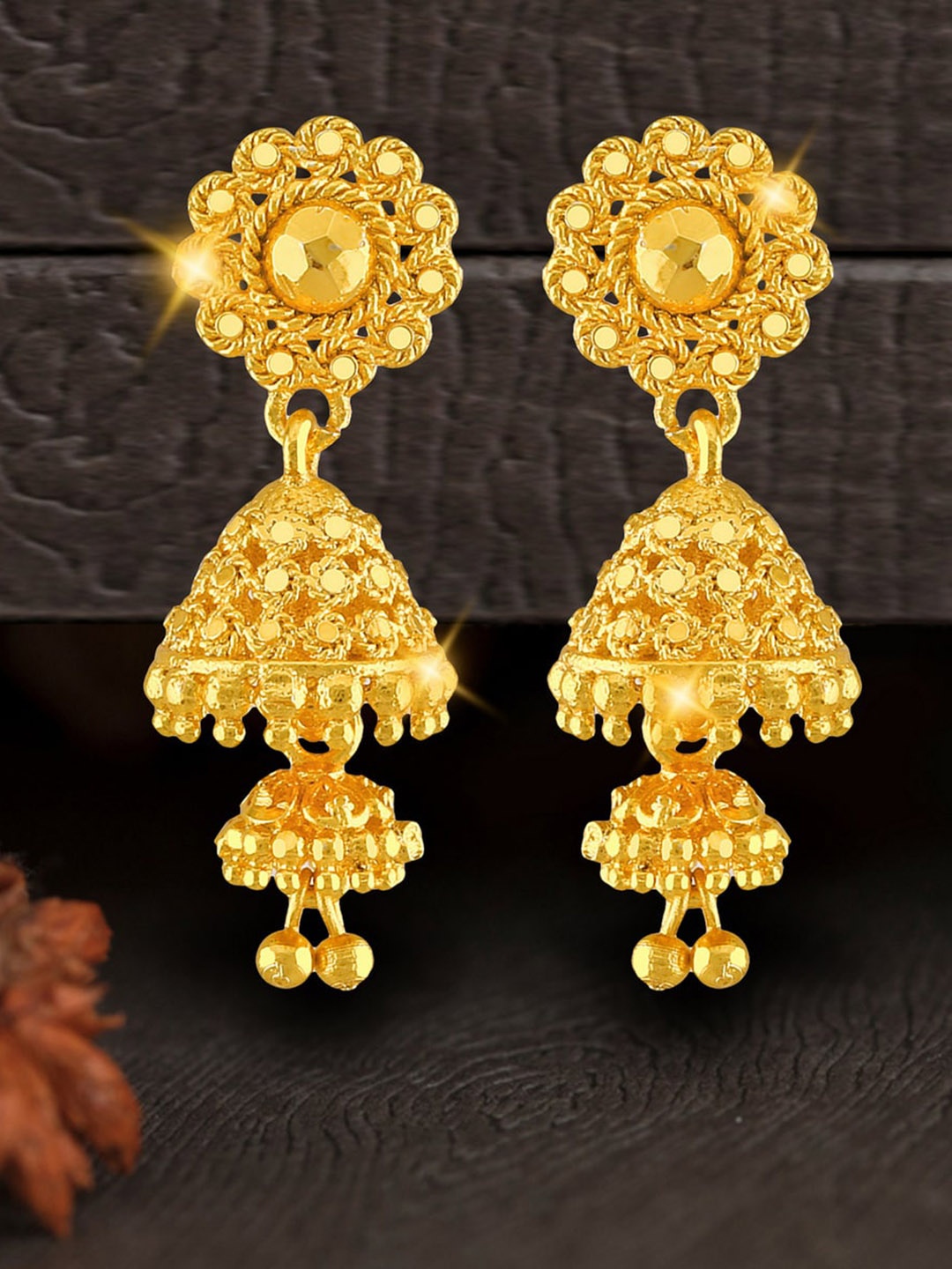 Vighnaharta Gold-Plated Floral Jhumkas