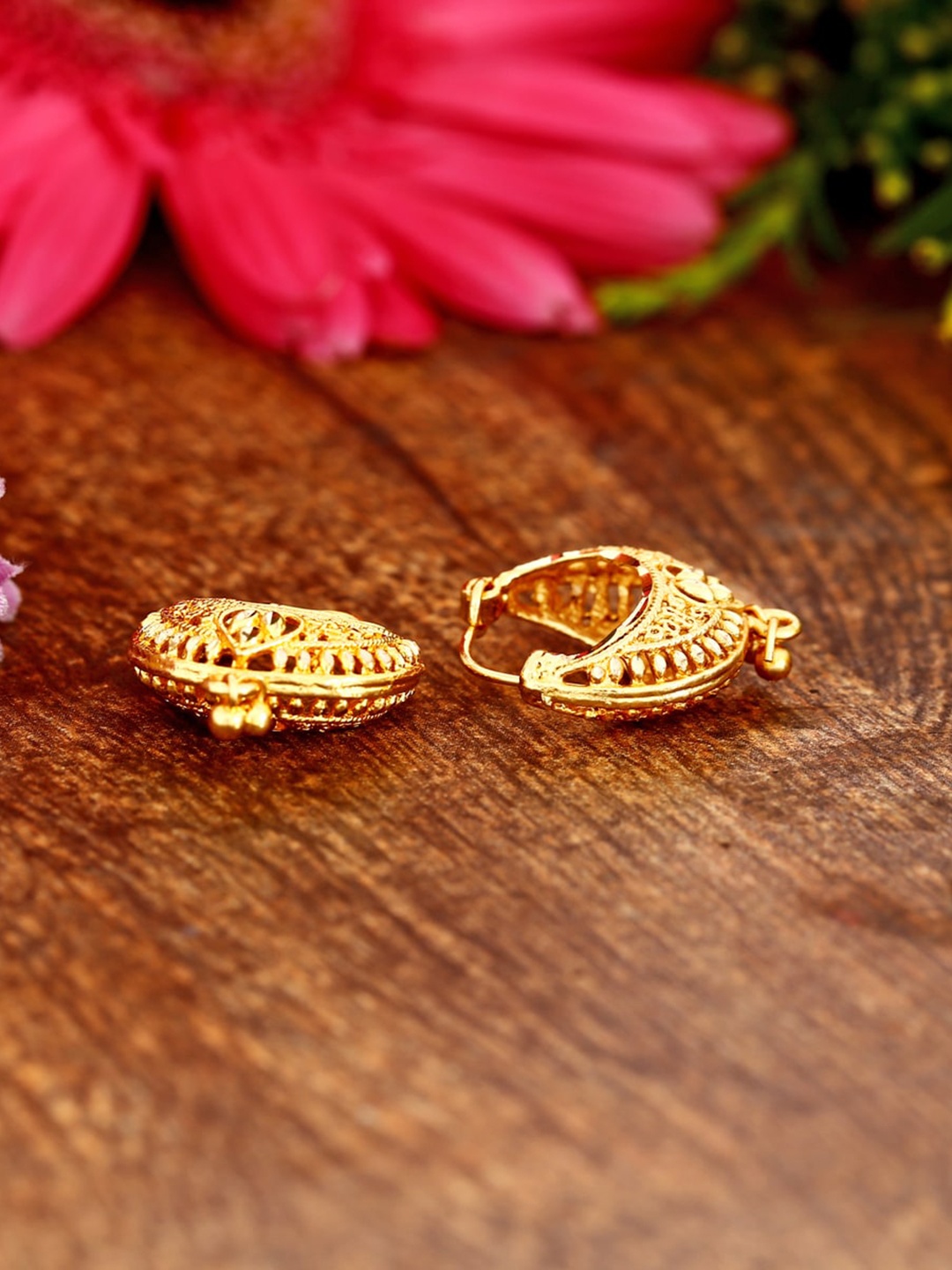 

Vighnaharta Gold-Plated Floral Hoop Earrings