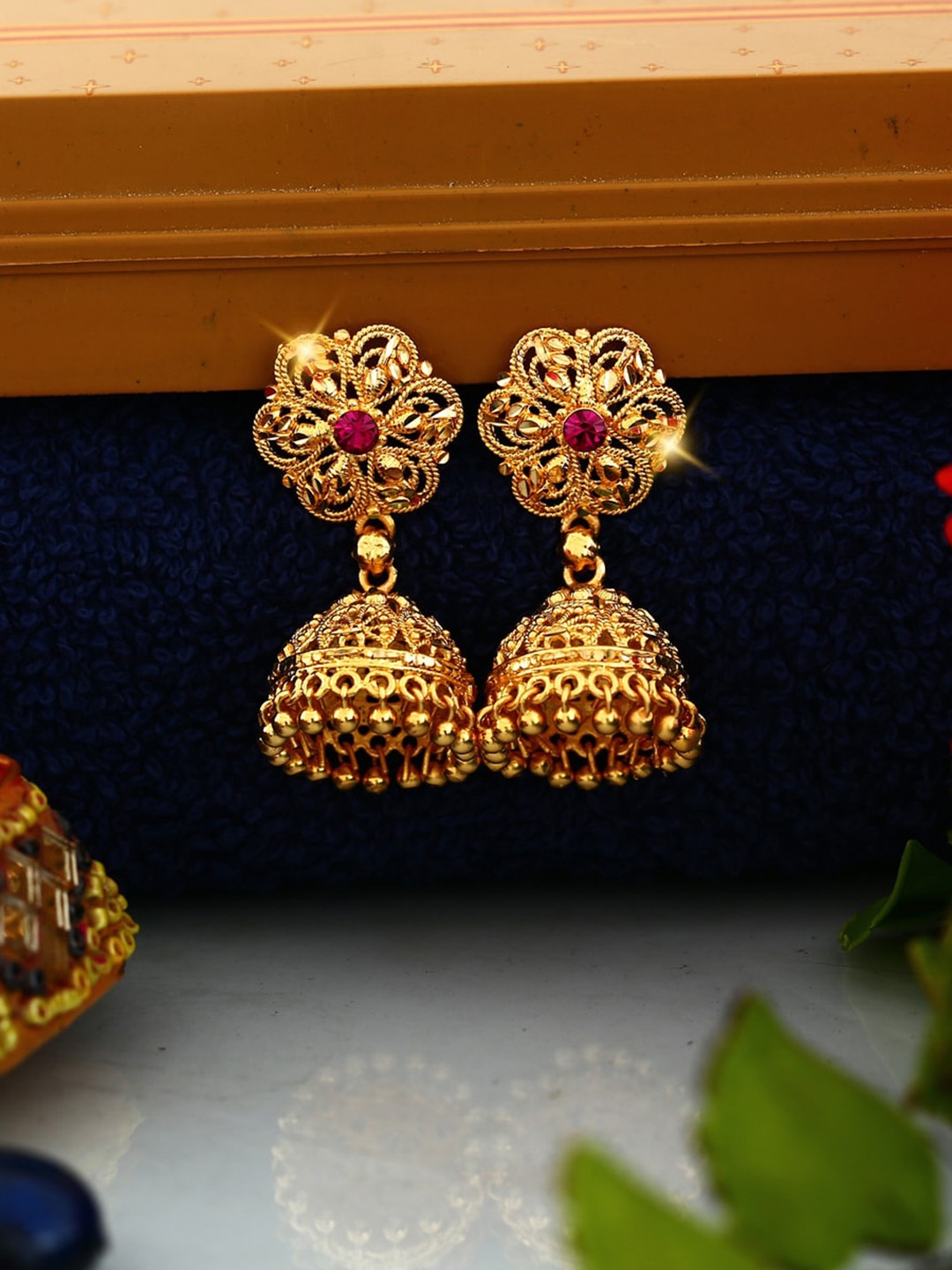 

Vighnaharta Gold-Plated Dome Shaped Jhumkas