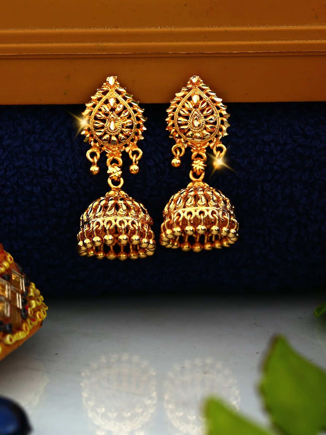 

Vighnaharta Gold-Plated Dome Shaped Jhumkas