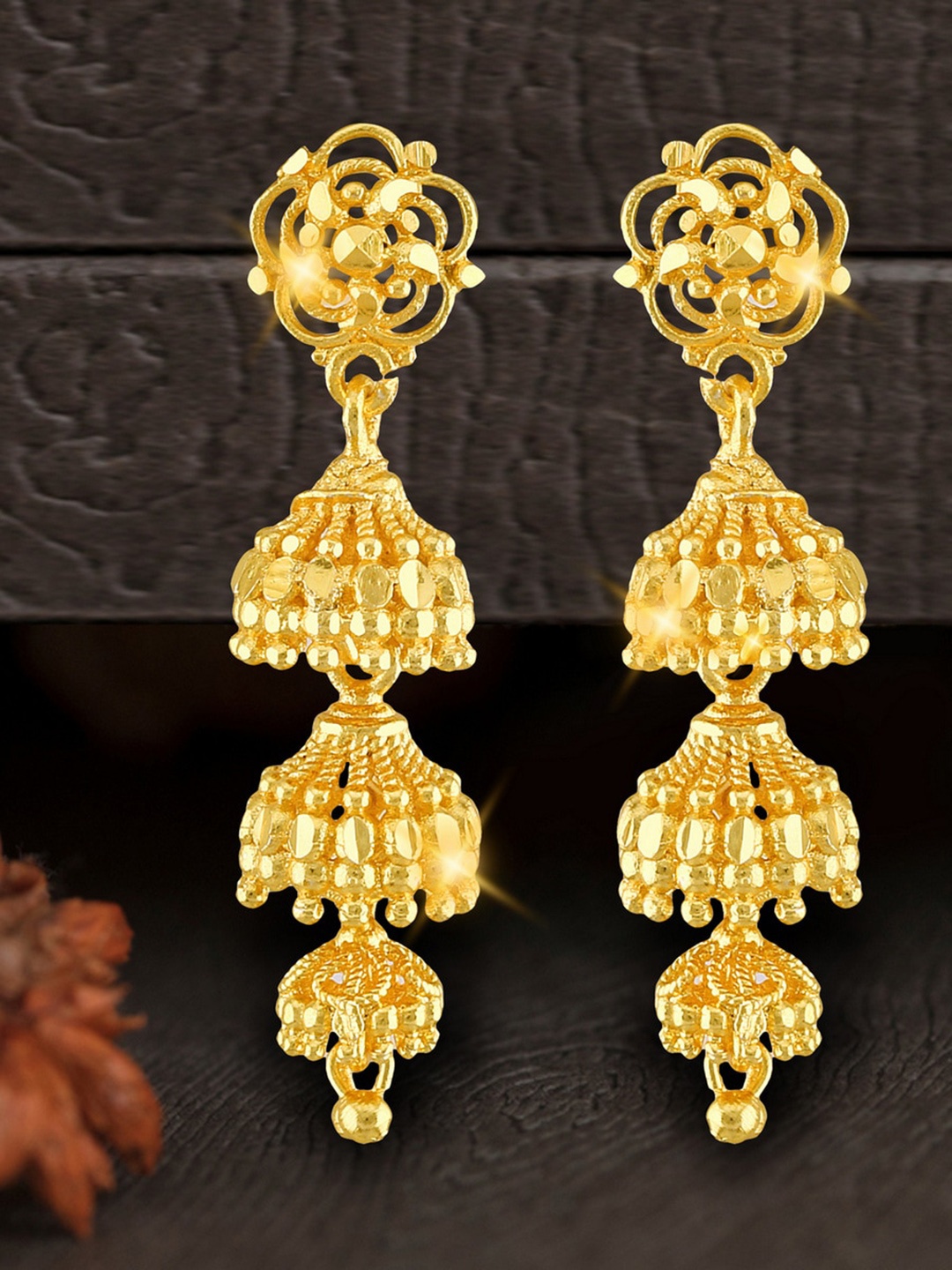 

Vighnaharta Gold-Plated Floral Drop Earrings