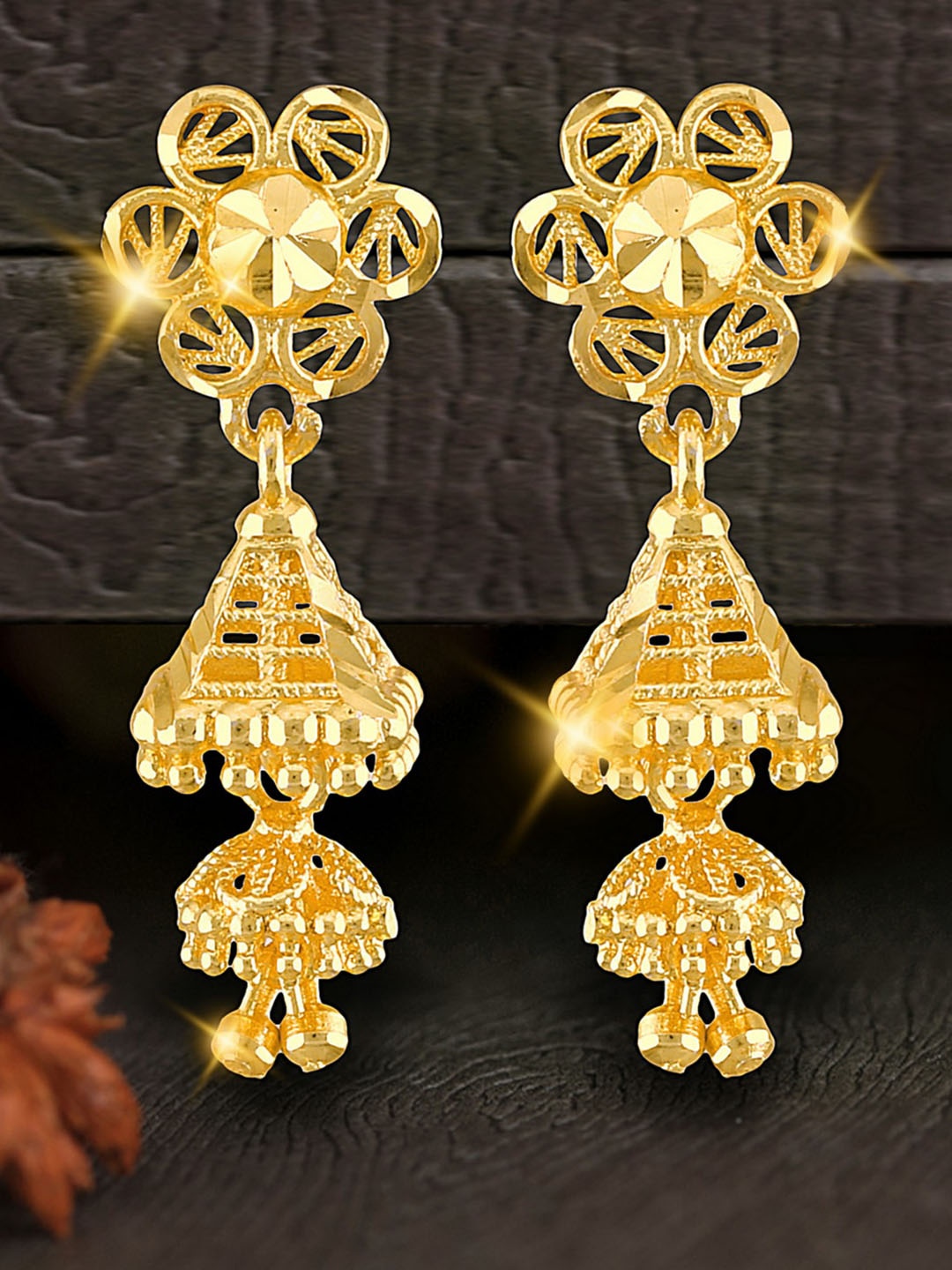 

Vighnaharta Gold-Plated Floral Jhumkas Earrings