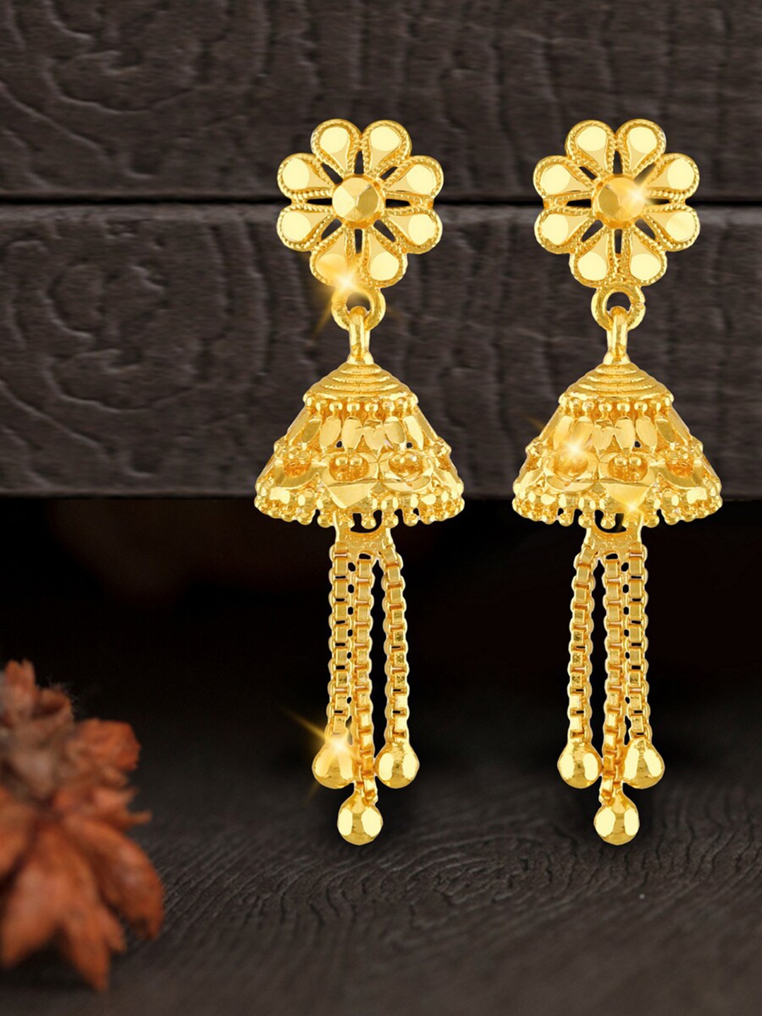 

Vighnaharta Gold-Plated Floral Jhumkas