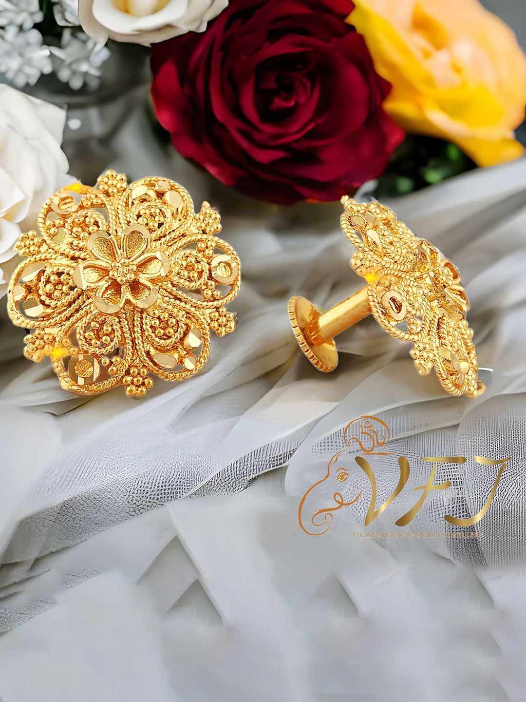 

Vighnaharta Gold-Plated Floral Studs Earrings