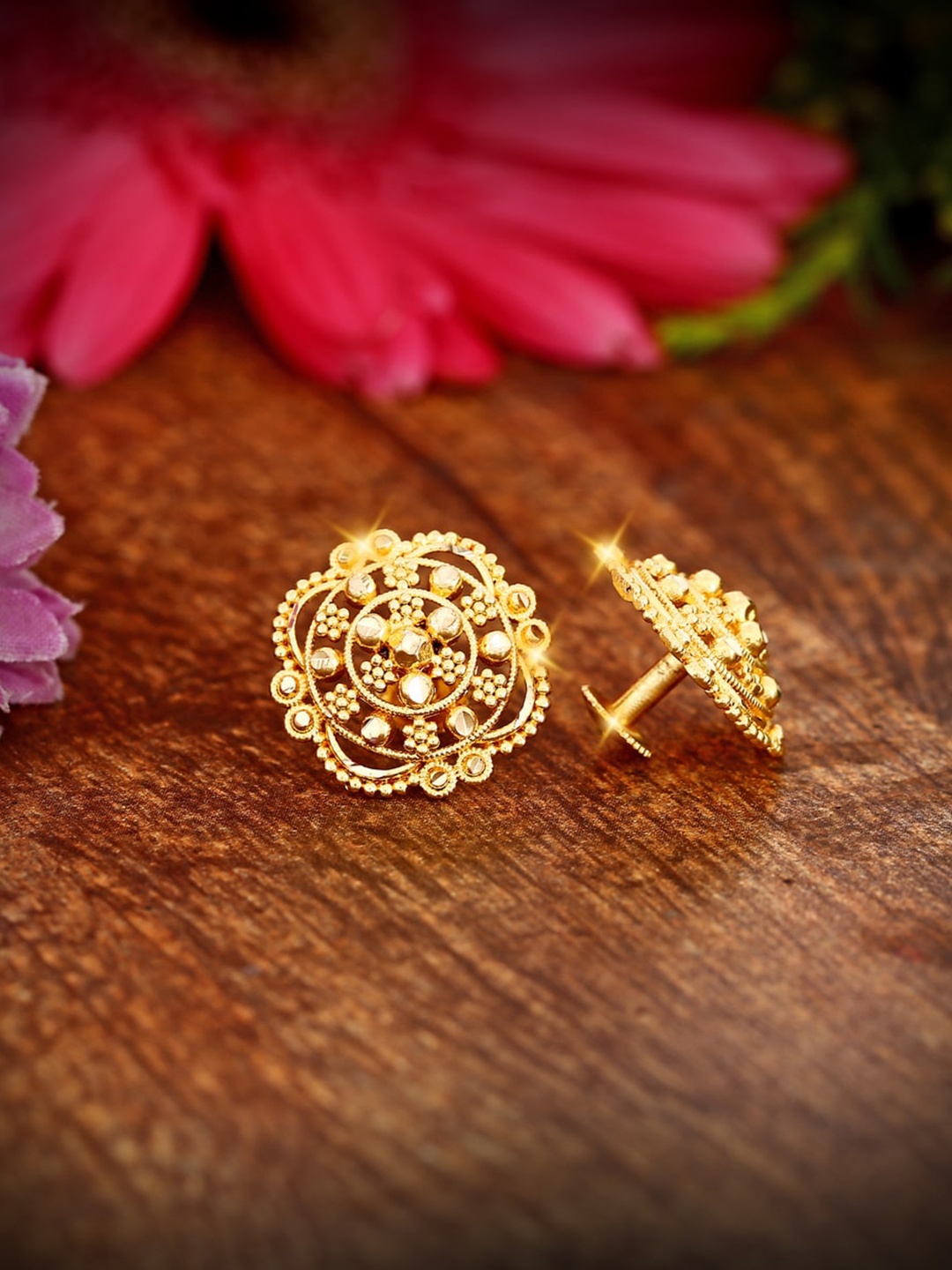 Vighnaharta Gold-Plated Floral Studs Earrings