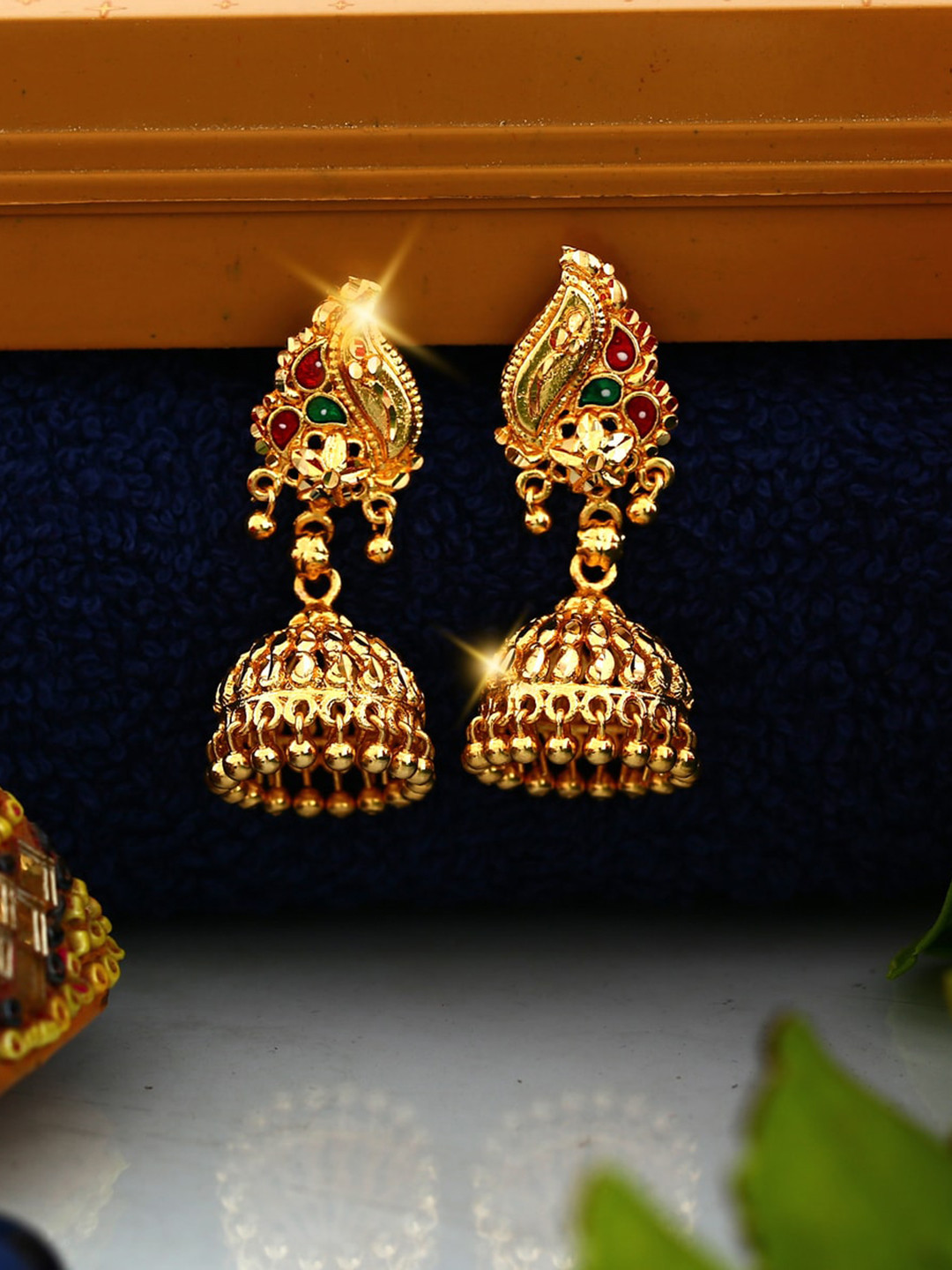 

Vighnaharta Gold-Plated Floral Jhumkas Earrings