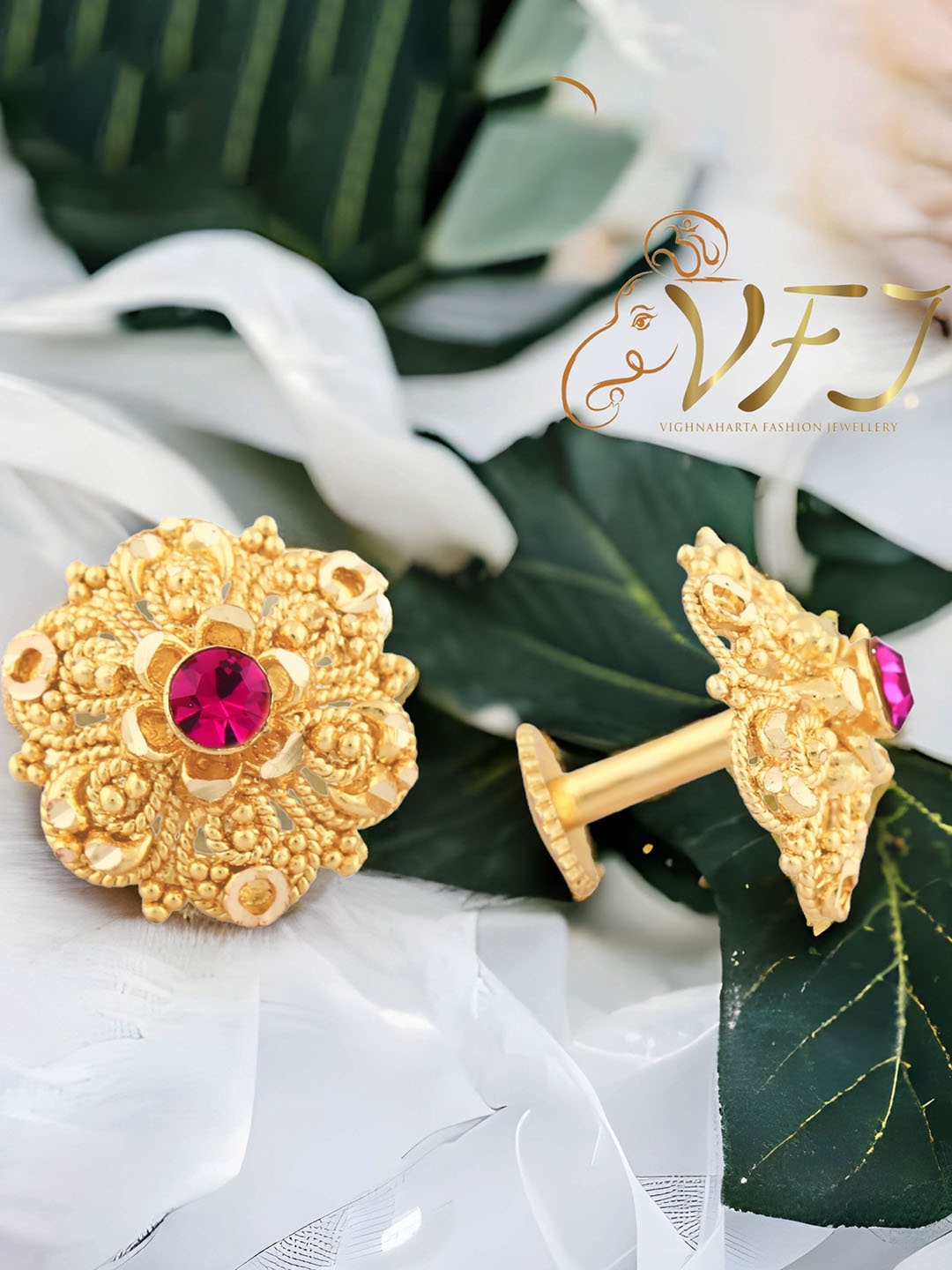 Vighnaharta Gold-Plated Floral Studs Earrings