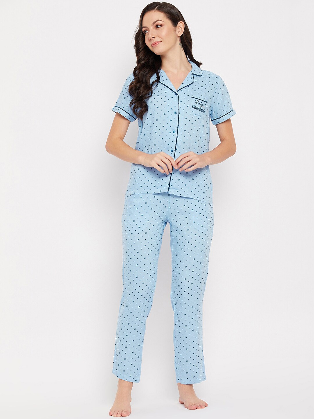 

MADAME M SECRET Conversational Printed Night Suit, Blue