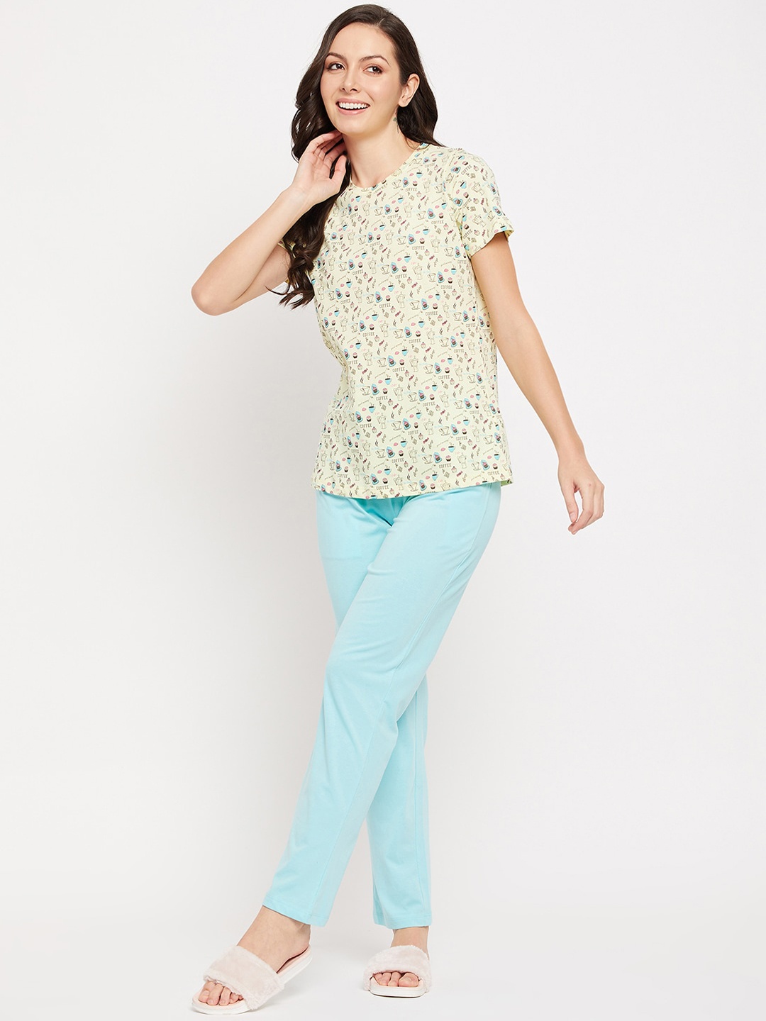 

MADAME M SECRET Conversational Printed Night Suit, Yellow