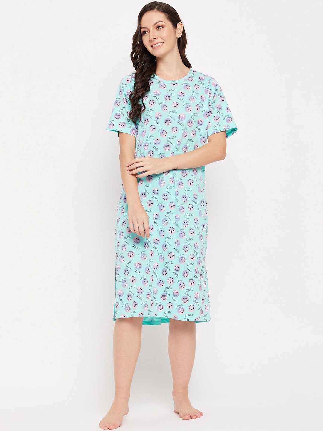 

MADAME M SECRET Conversational Printed Pure Cotton Nightdress, Blue