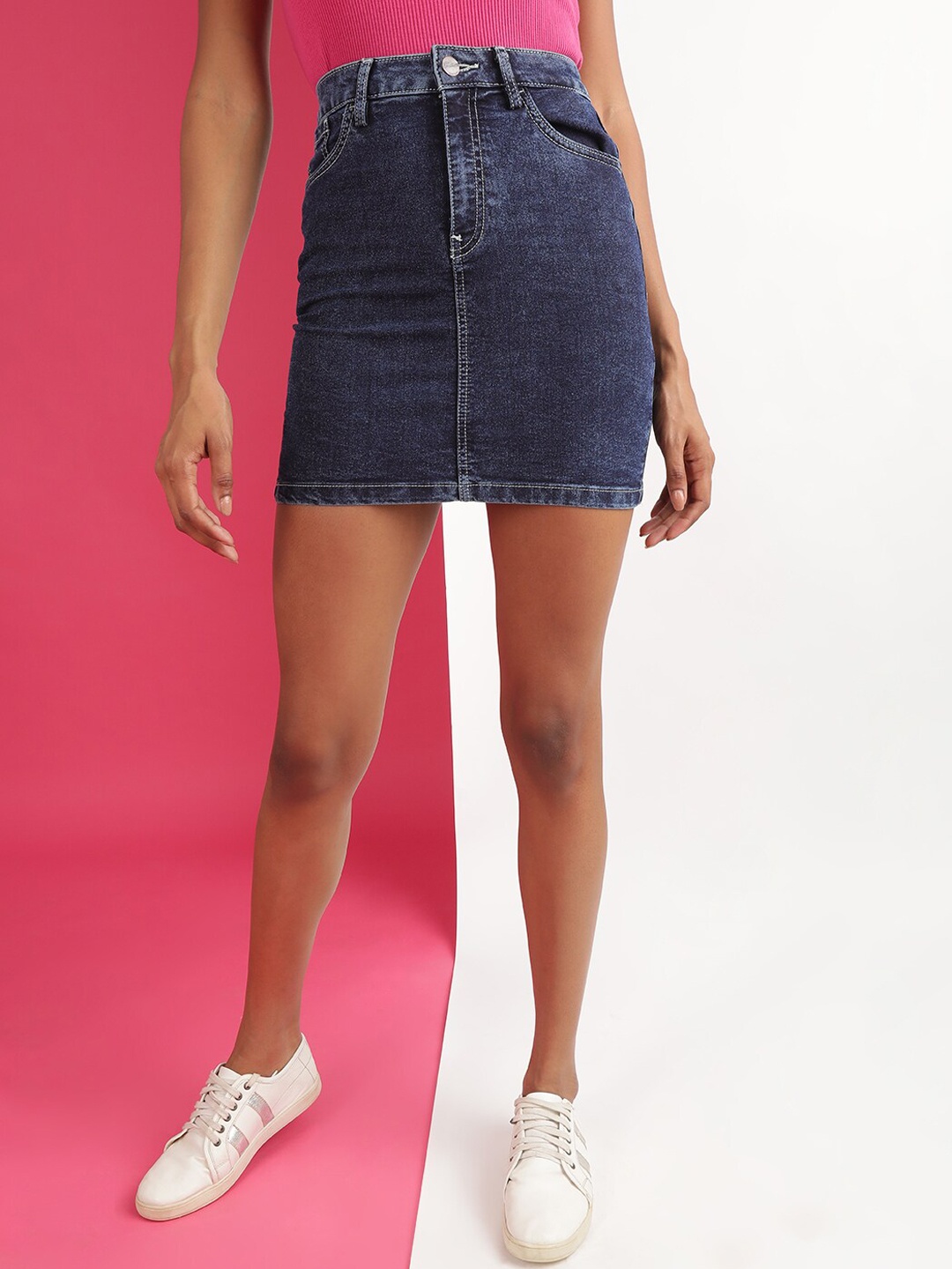 

Freehand by The Indian Garage Co Pencil Mini Denim Skirt, Blue