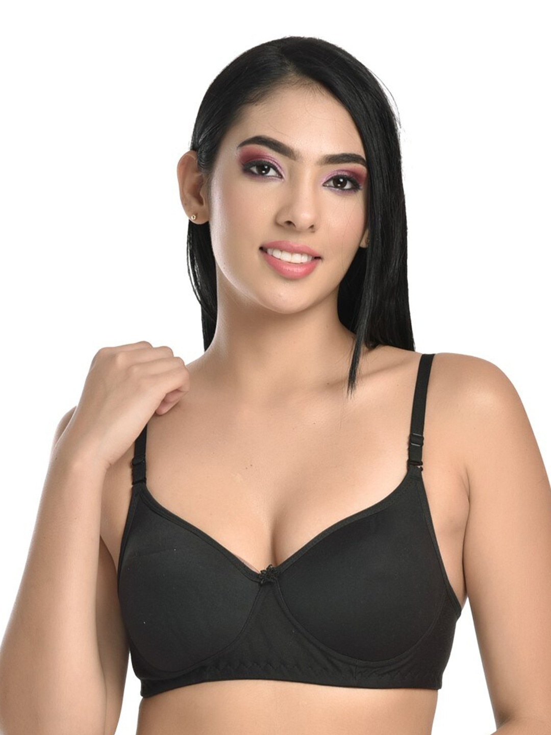SASHU Bra Full Coverage Lightly Padded Seamless Cups Cotton Bra, Black