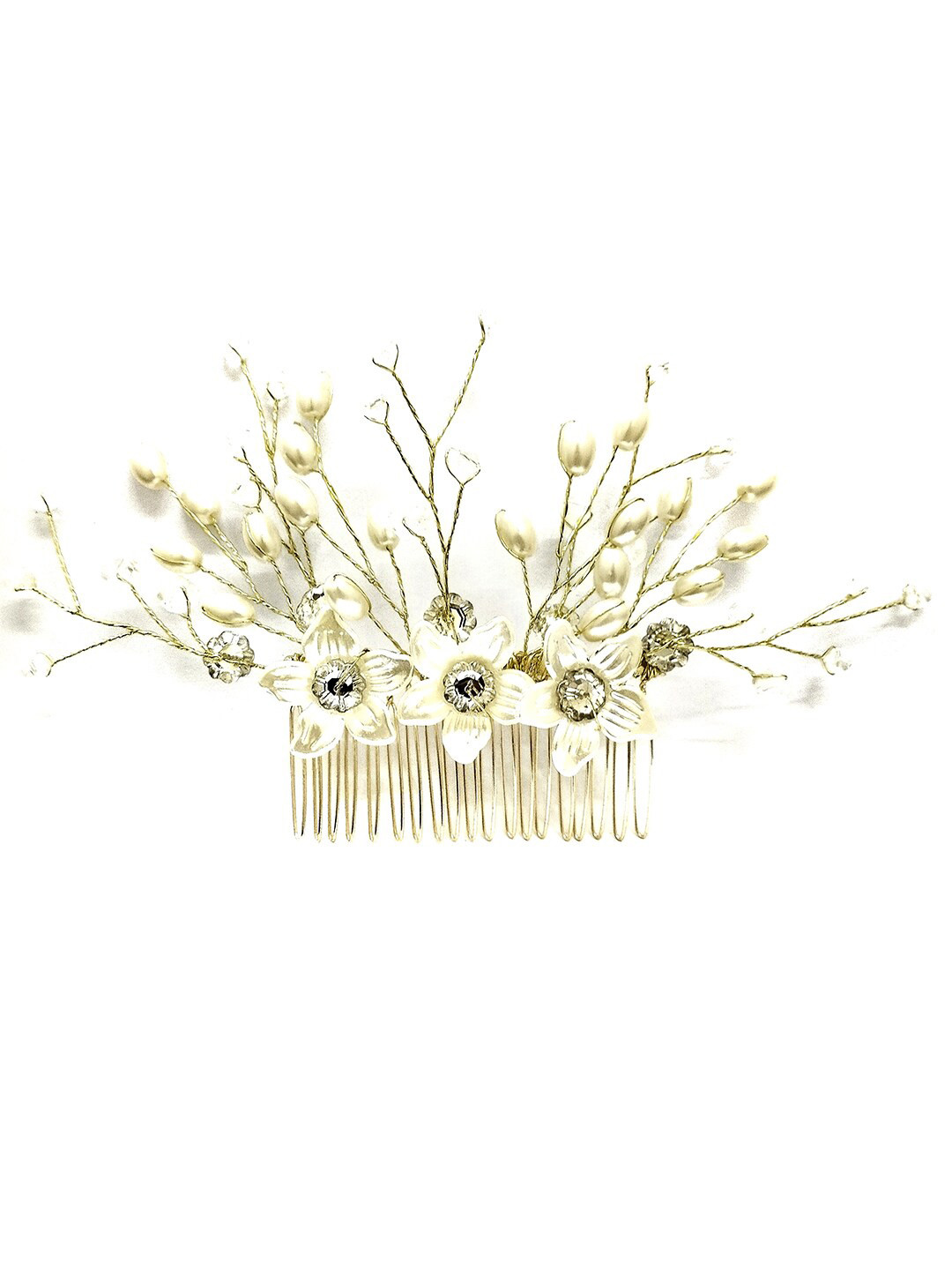 

Hair Flare Women Artificial Metal Flowers With Pearls Designed Comb Pin, Gold