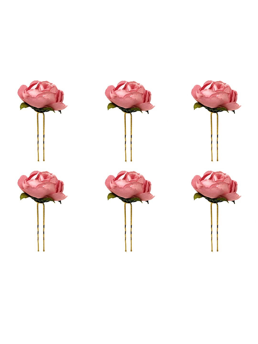 

Hair Flare Women Set of 6 Artificial Rose Flower U Pins, Pink