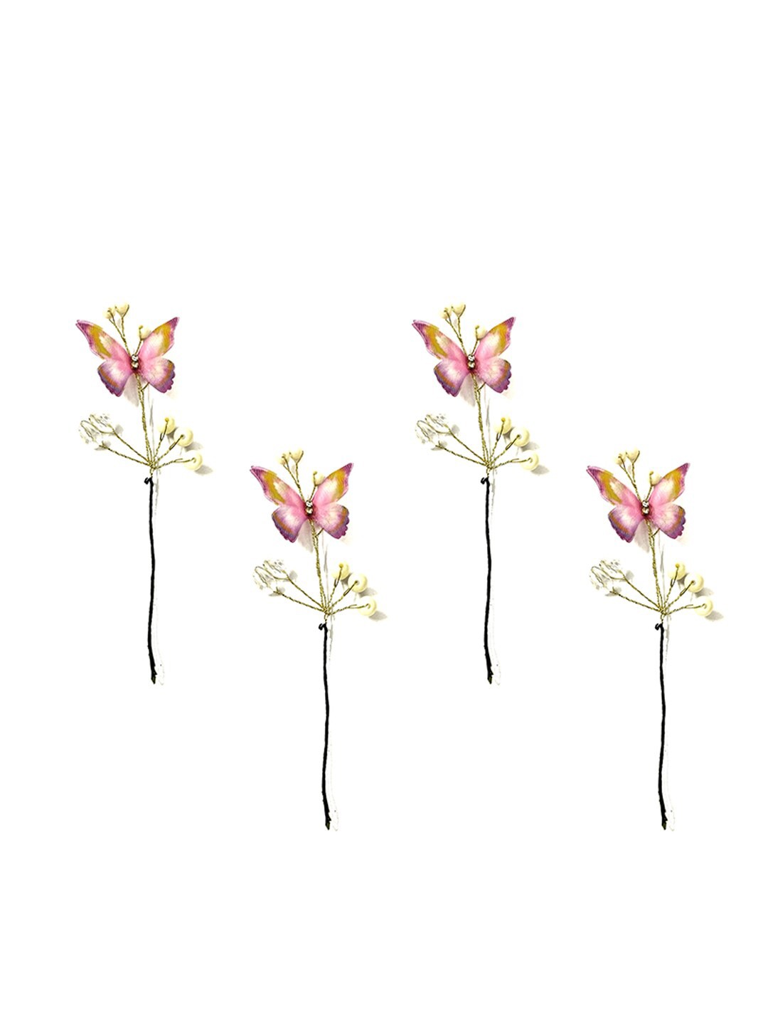 

Hair Flare Set Of 4 Butterfly with Artificial Beads & Stones Hair Pins, Peach