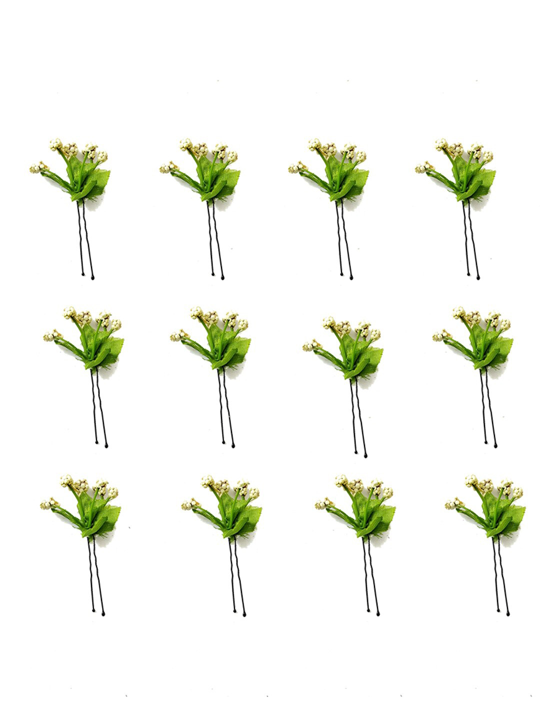 

Hair Flare Women Set Of 12 Artificial Metal Flower U Pins, Green