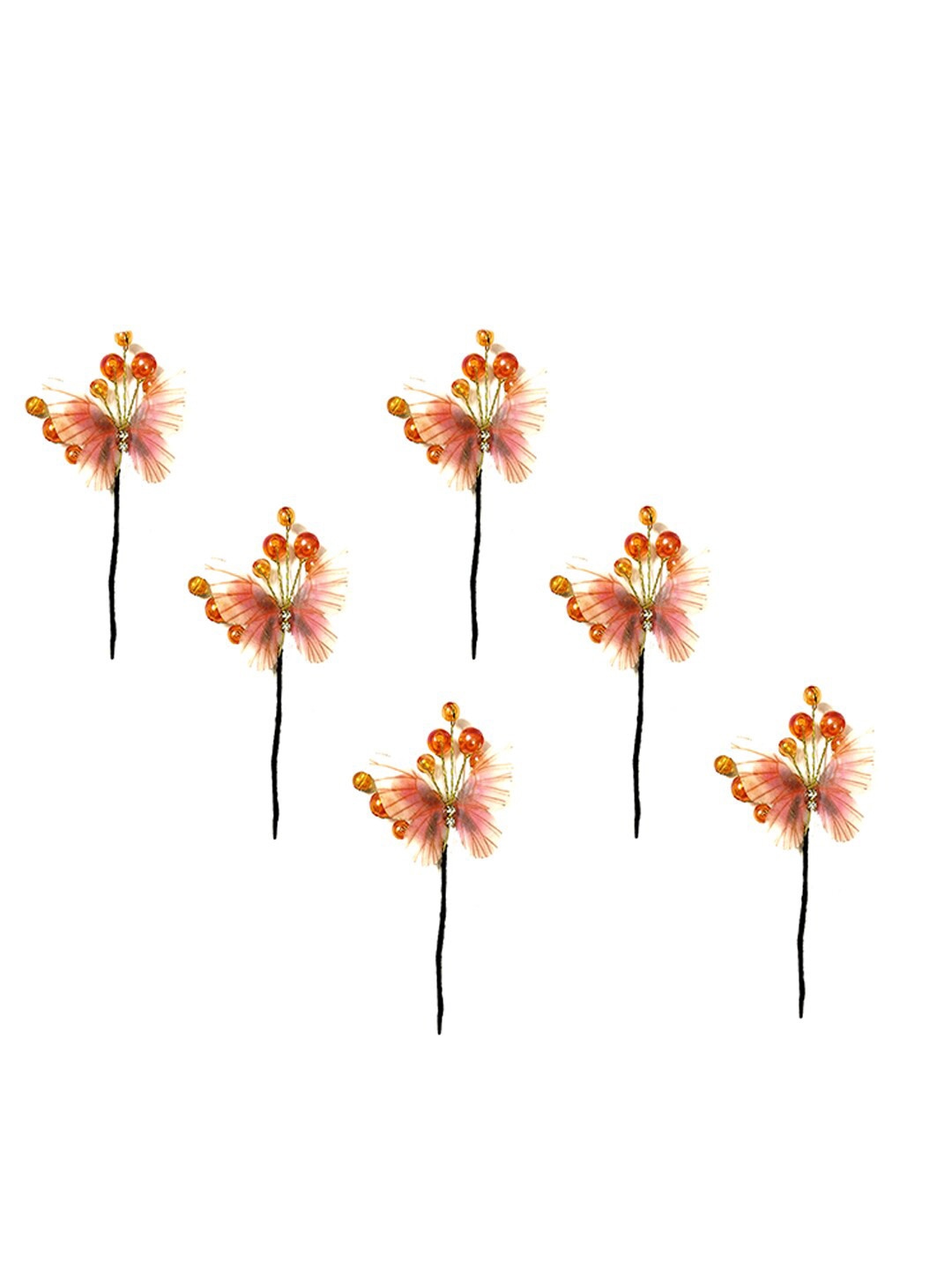 

Hair Flare Women Set Of 6 Embellished Butterfly U Pins, Orange