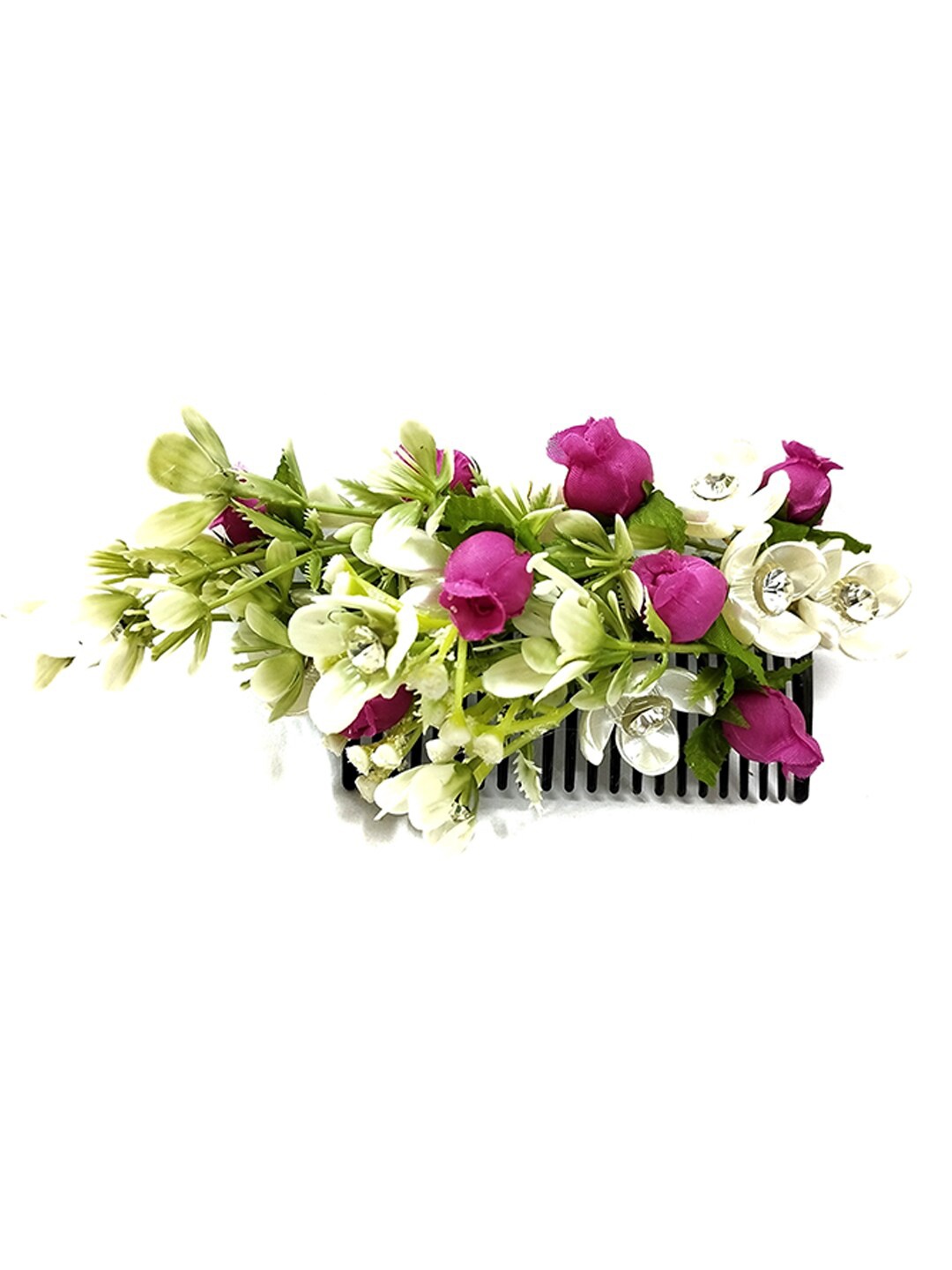 

Hair Flare Women Artificial Flower Stone Studded Comb Pin, Pink