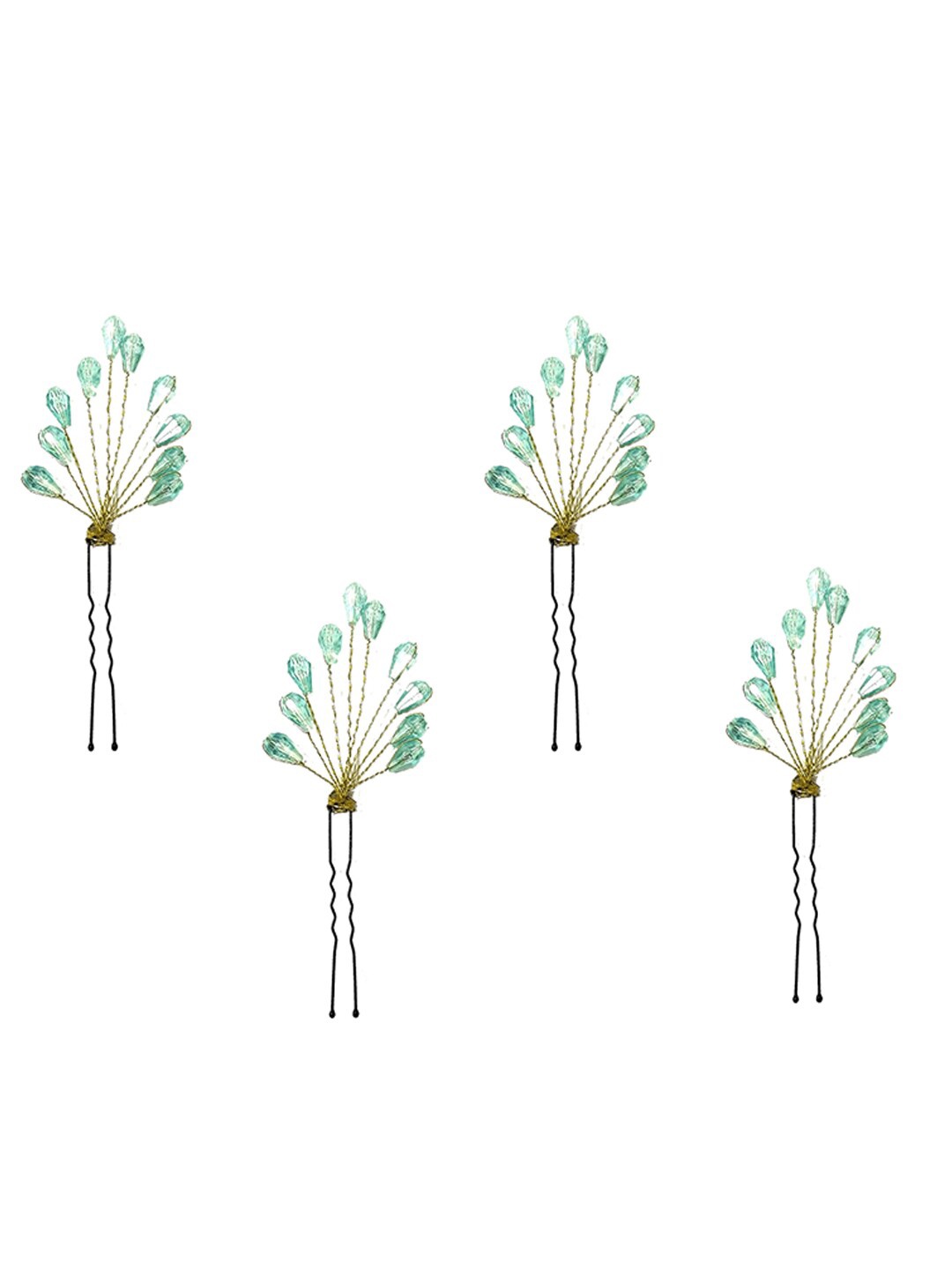 Hair Flare Women Set of 4 Embellished U Pins, Blue