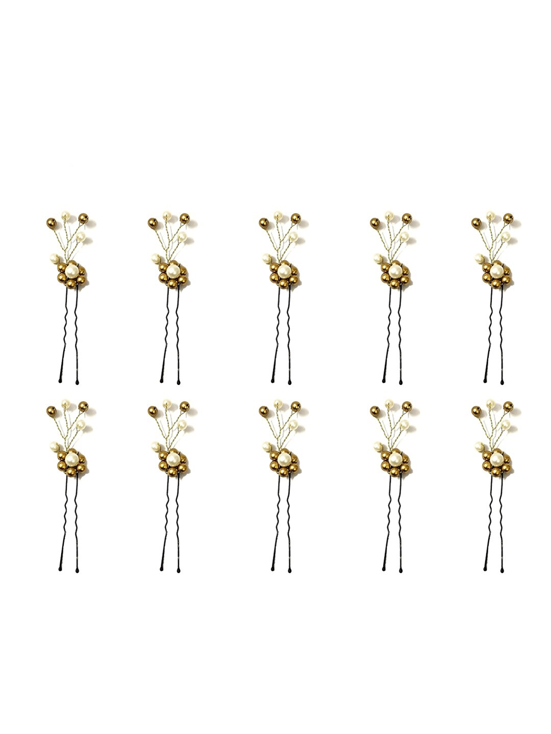 

Hair Flare Women Set Of 10 Beaded U Pins, White