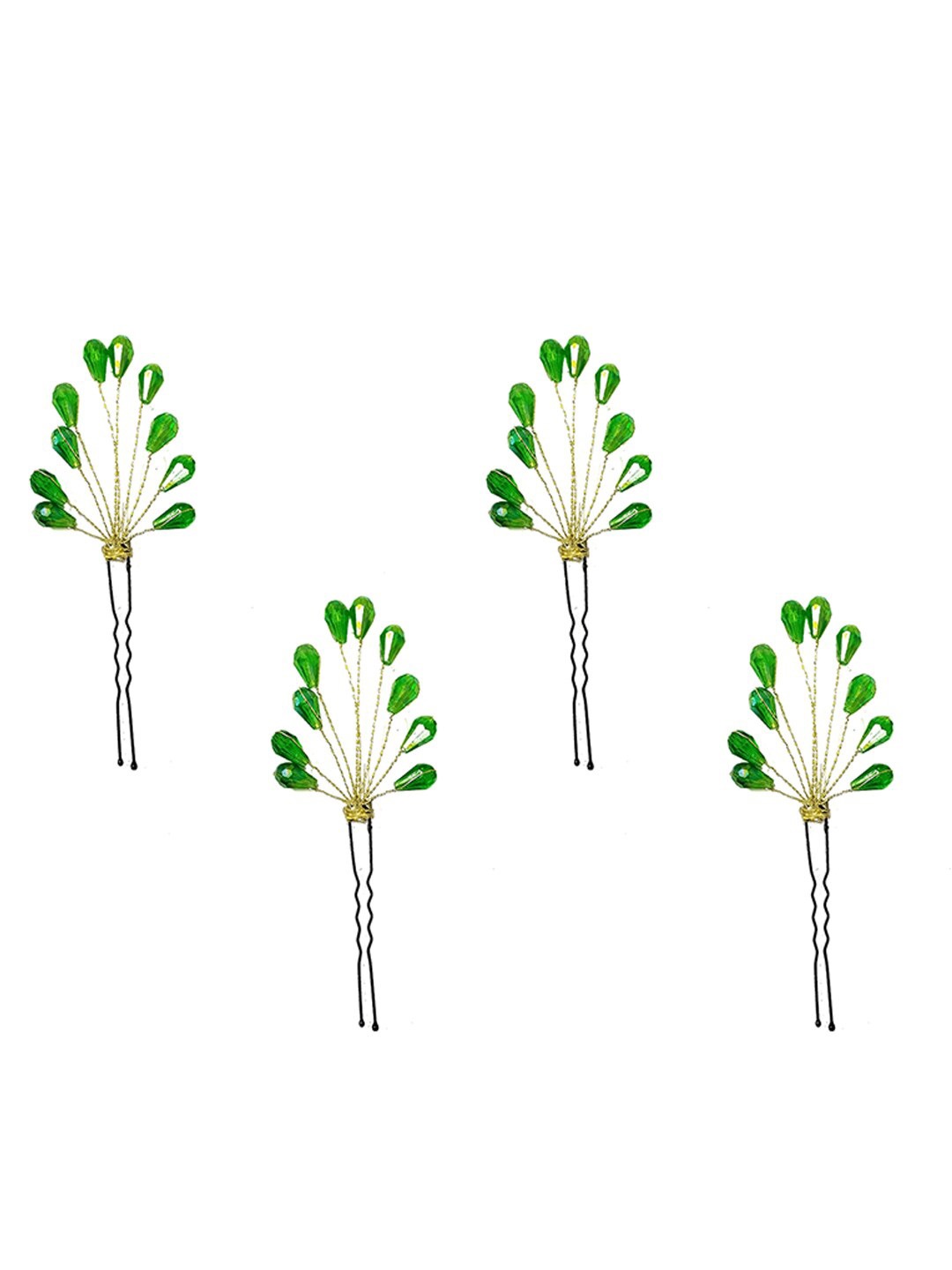 

Hair Flare Set of 4 Embellished U Pins, Green