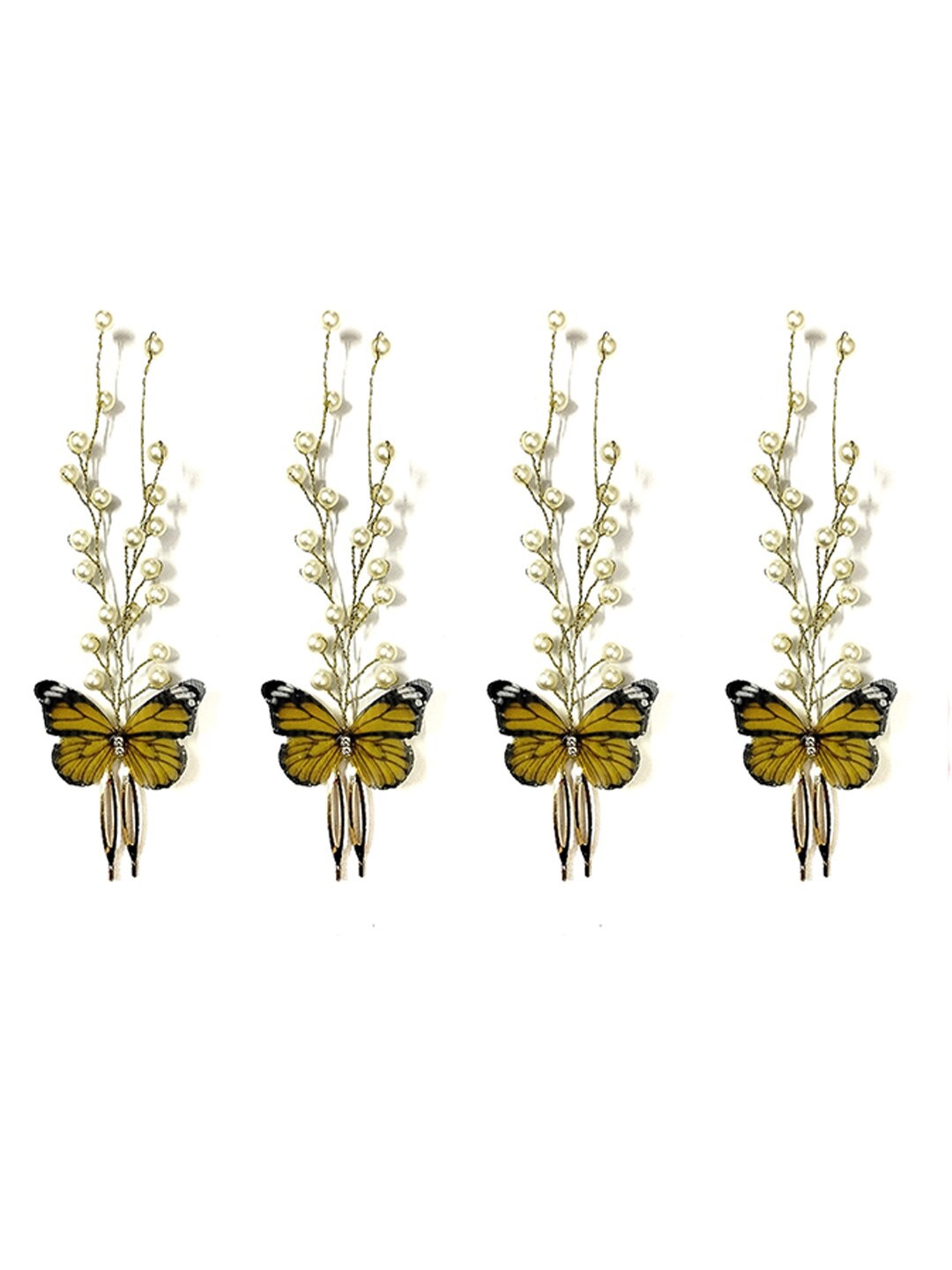 

Hair Flare Women 4Pcs Embellished Beaded U Pins, Yellow