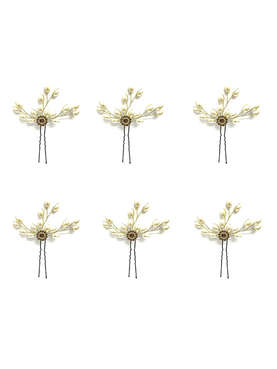 

Hair Flare Women Set Of 6 Beaded U Pins, Black