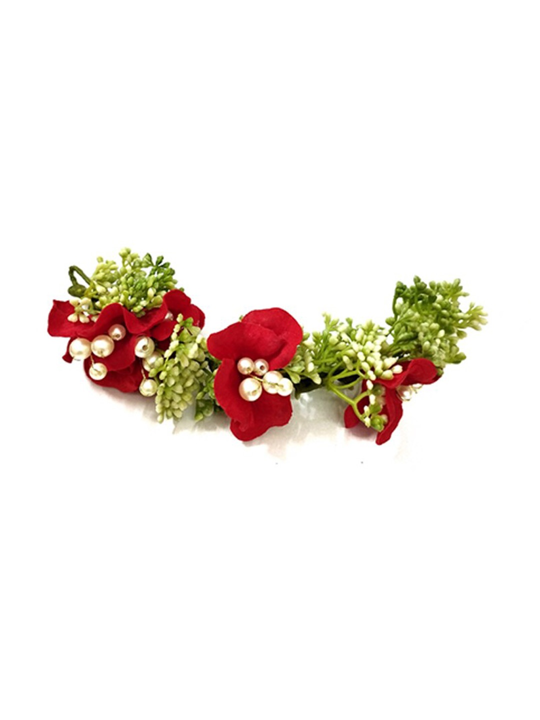 

Hair Flare Women Embellished Artificial Flower With Leaf Designed Tiara, Red