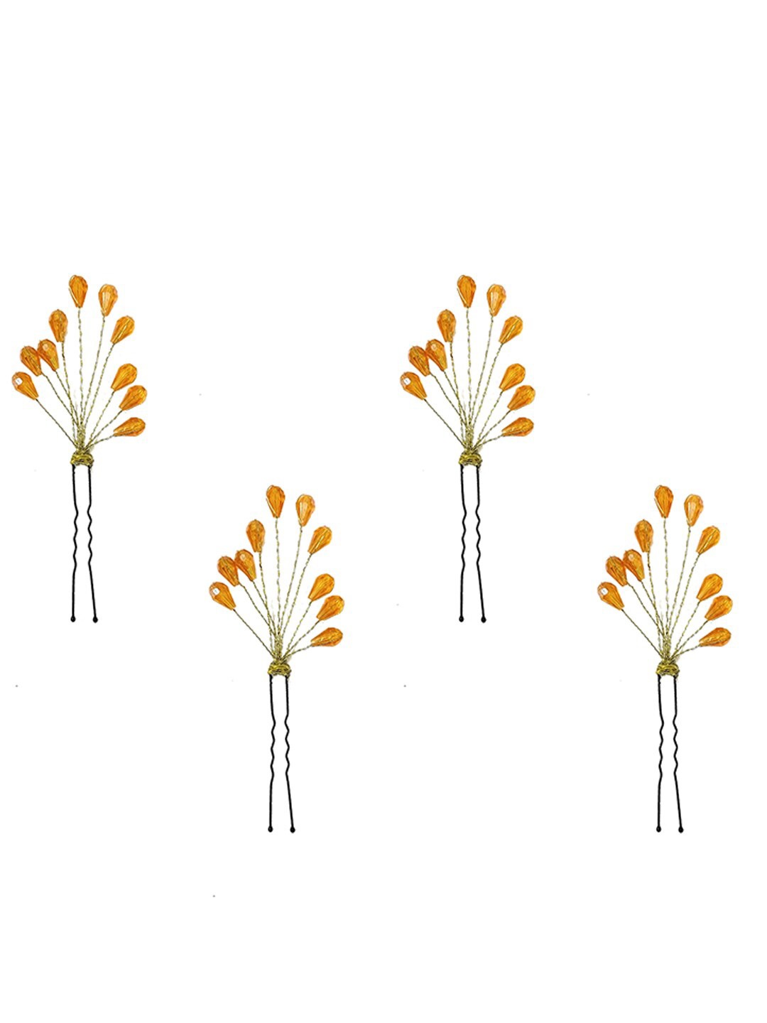 Hair Flare Women Set of 4 Embellished U Pins, Orange