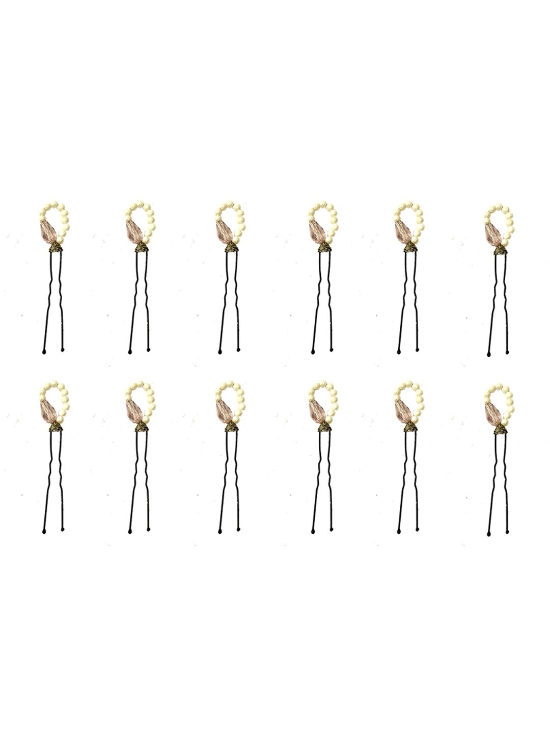 Hair Flare Women Set Of 12 Beaded U Pins, Pink