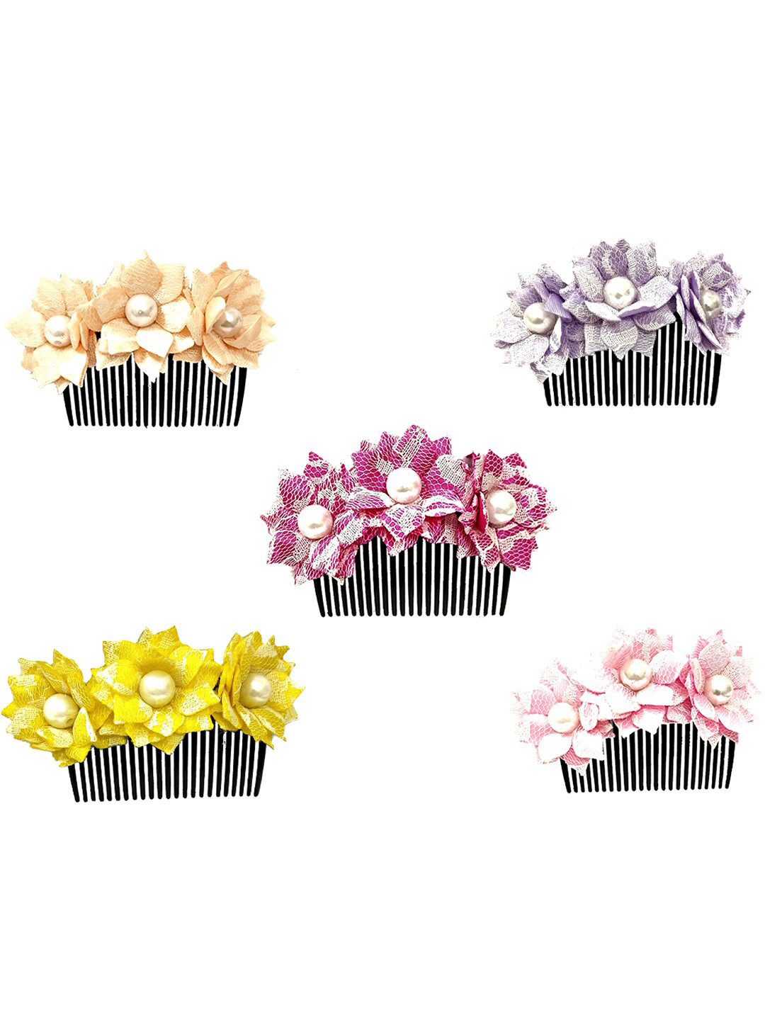 

Hair Flare Women 5Pcs Artificial Floral Beaded Comb Pin, Black