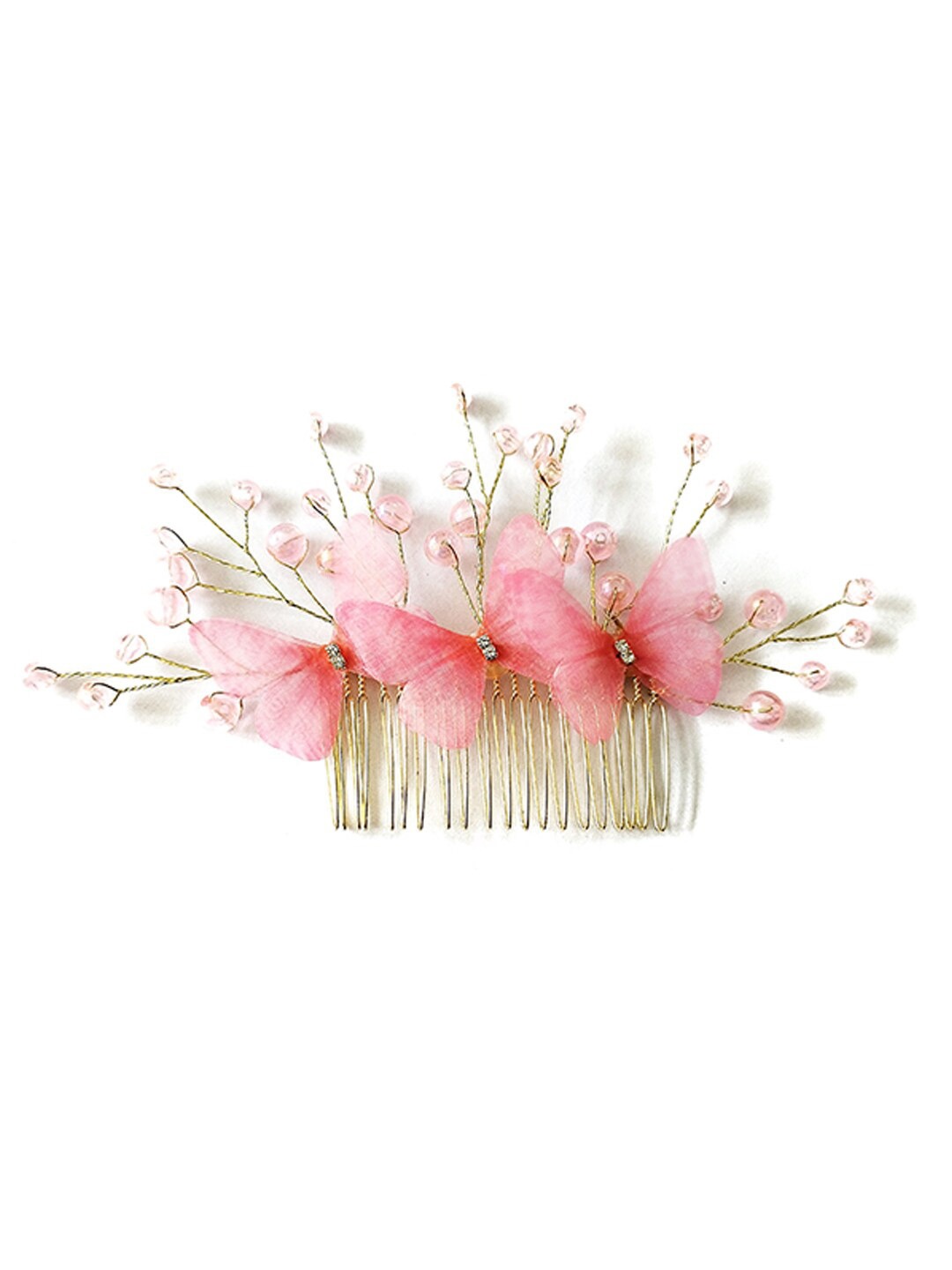 Hair Flare Women Embellished Butterfly Comb Pin, Pink