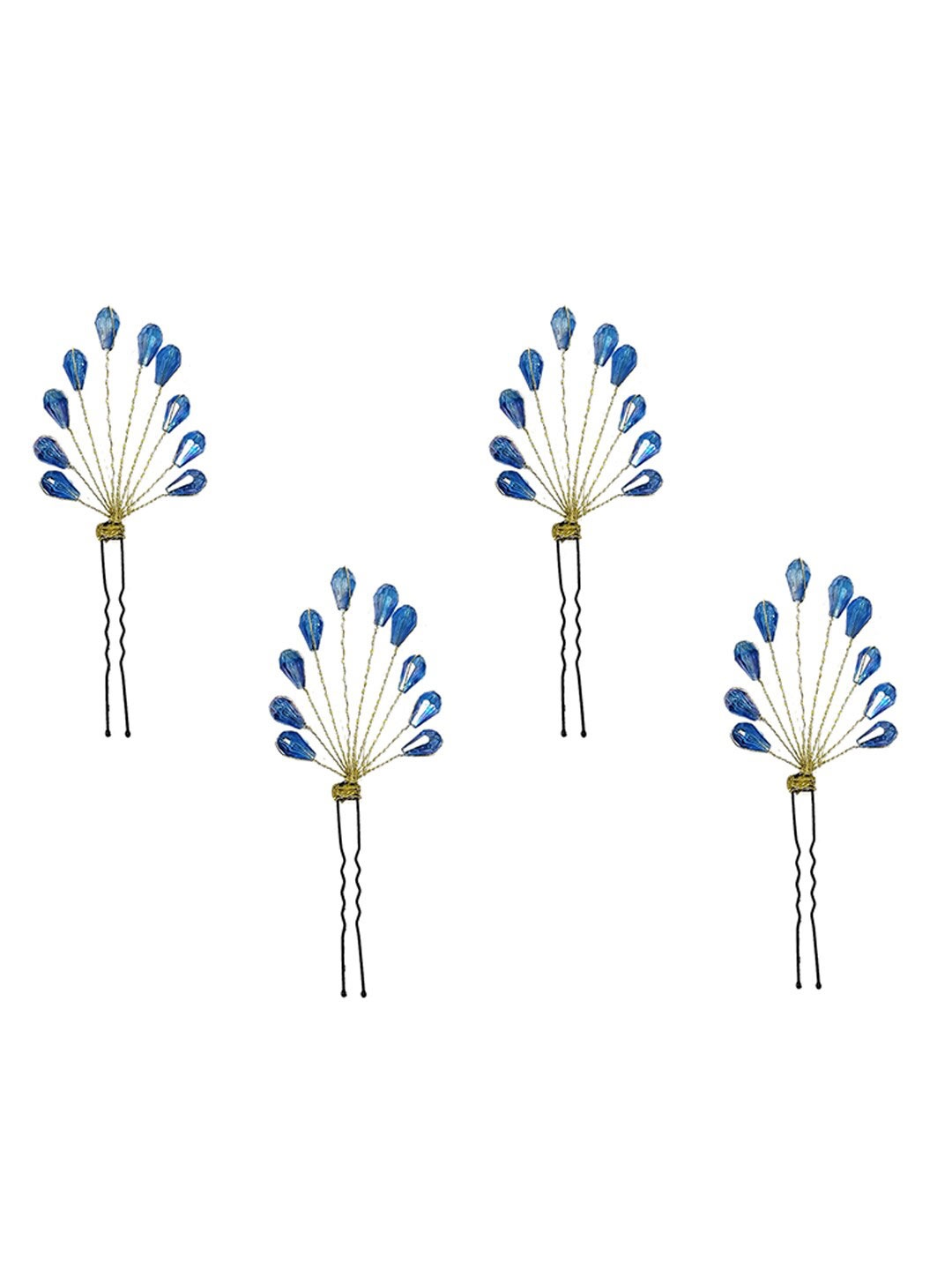 

Hair Flare Women Set Of 4 Embellished U Pins, Blue