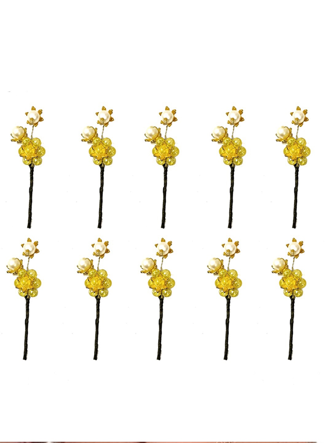 Hair Flare Set Of 10 Embellished Hair Accessory Set, Yellow