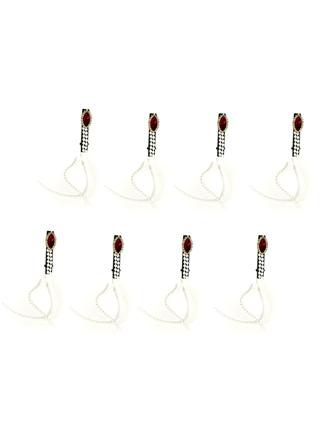 

Hair Flare Women Set Of 8 Beaded French Barrette, Red