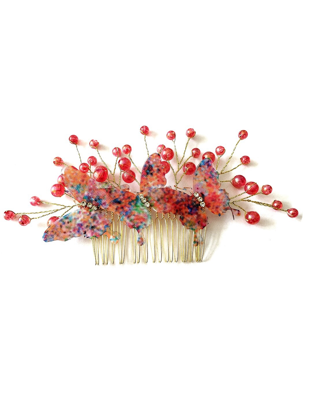 

Hair Flare Women Embellished Beaded Comb Pin, Red