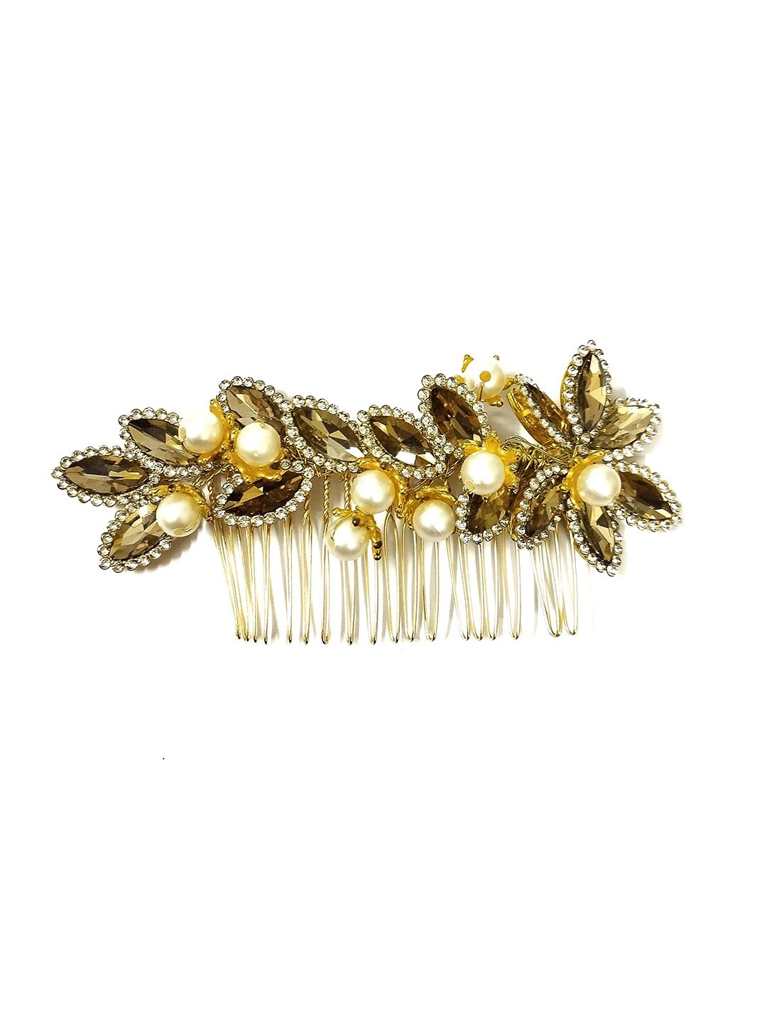 

Hair Flare Women Embellished Beaded Comb Pin, Gold