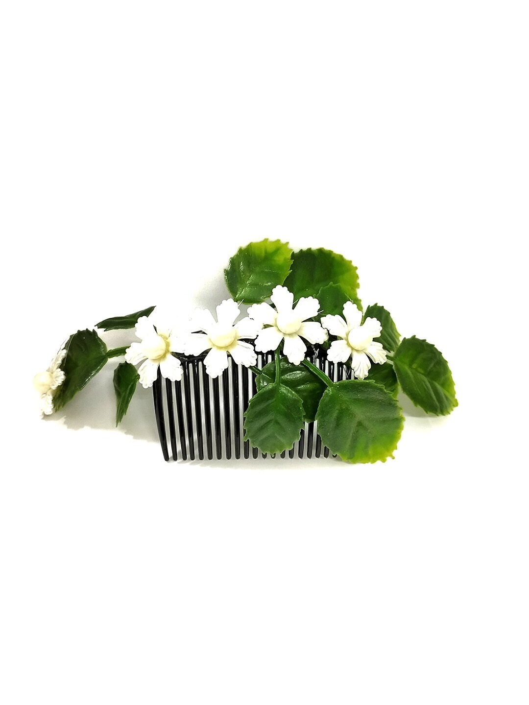 

Hair Flare Women Artificial Floral Beaded Comb Pin, Green