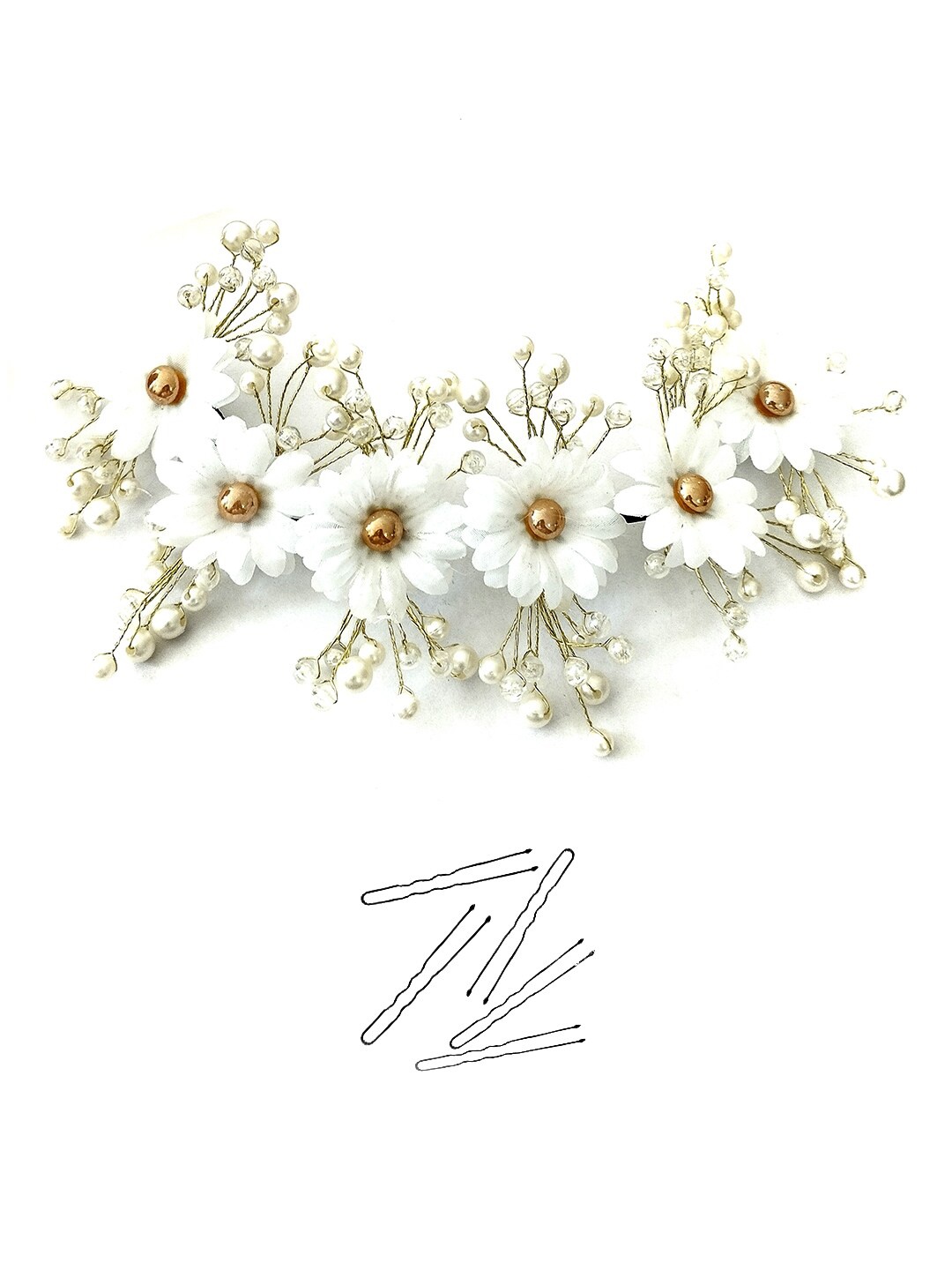 

Hair Flare Women Embellished Artificial Floral Beaded Hair Accessory Set, White