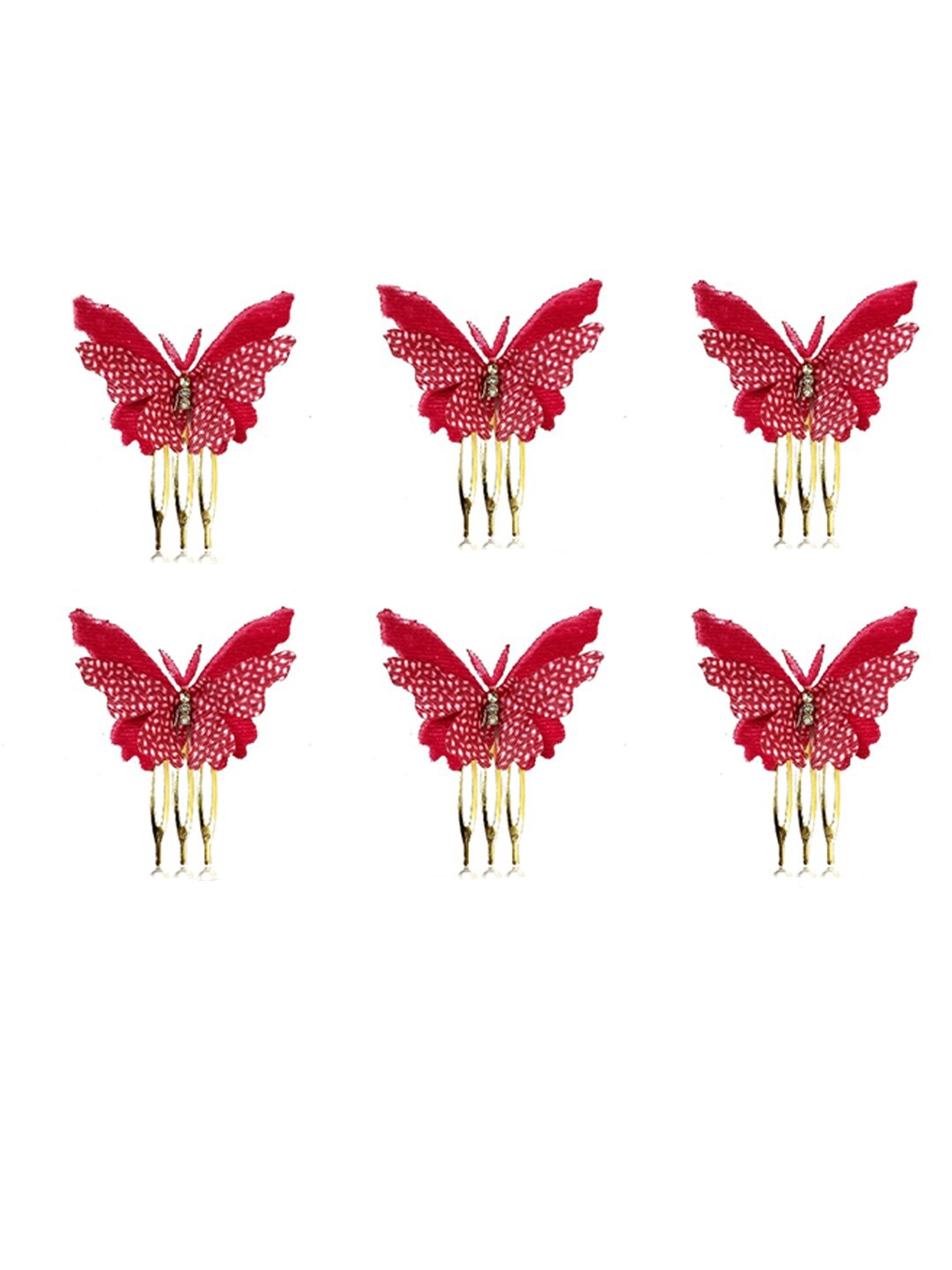 

Hair Flare Set of 6 Embellished Artificial Velvet Butterfly Comb Slides Hairpins, Pink