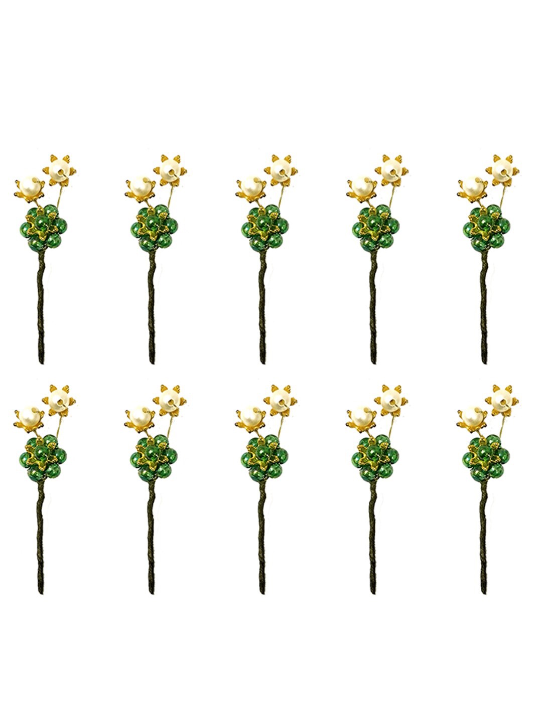 

Hair Flare Women 10Pcs Embellished Beaded Hairstick, Green