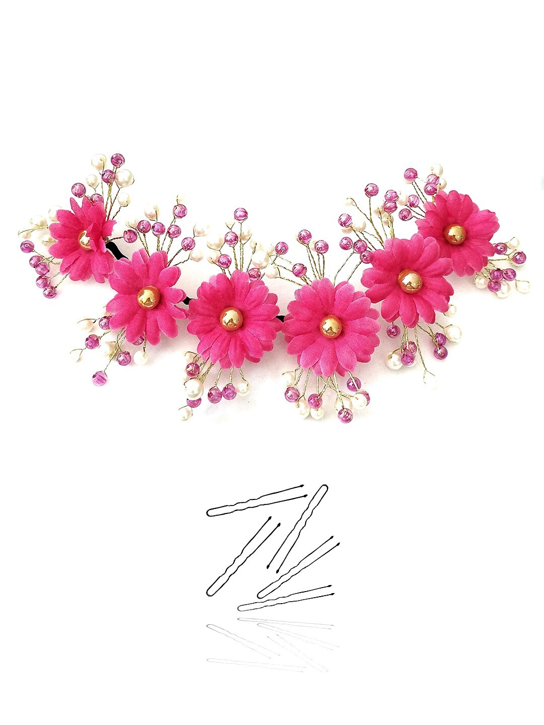 Hair Flare Women Floral Beaded Hair Accessory Set of, Pink