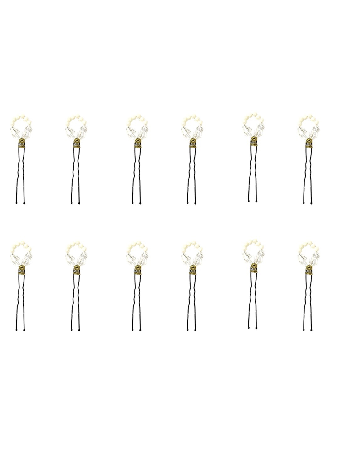 Hair Flare Women 12Pcs Embellished U Pins, White