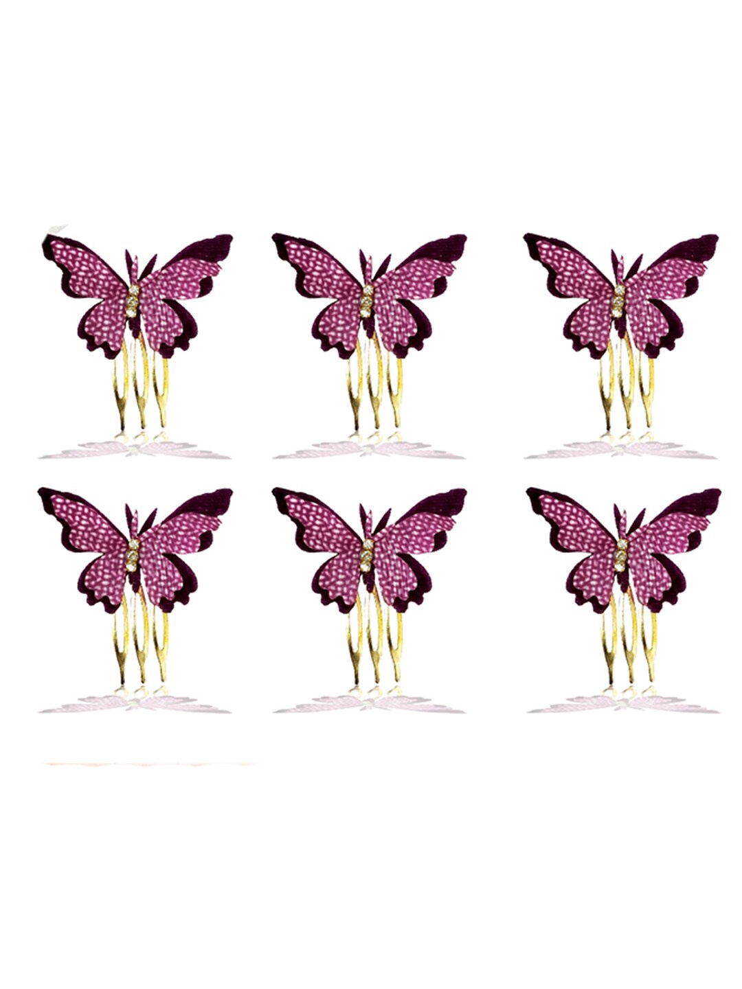 

Hair Flare Women Set Of 6 Velvet Butterfly Comb Pins, Purple