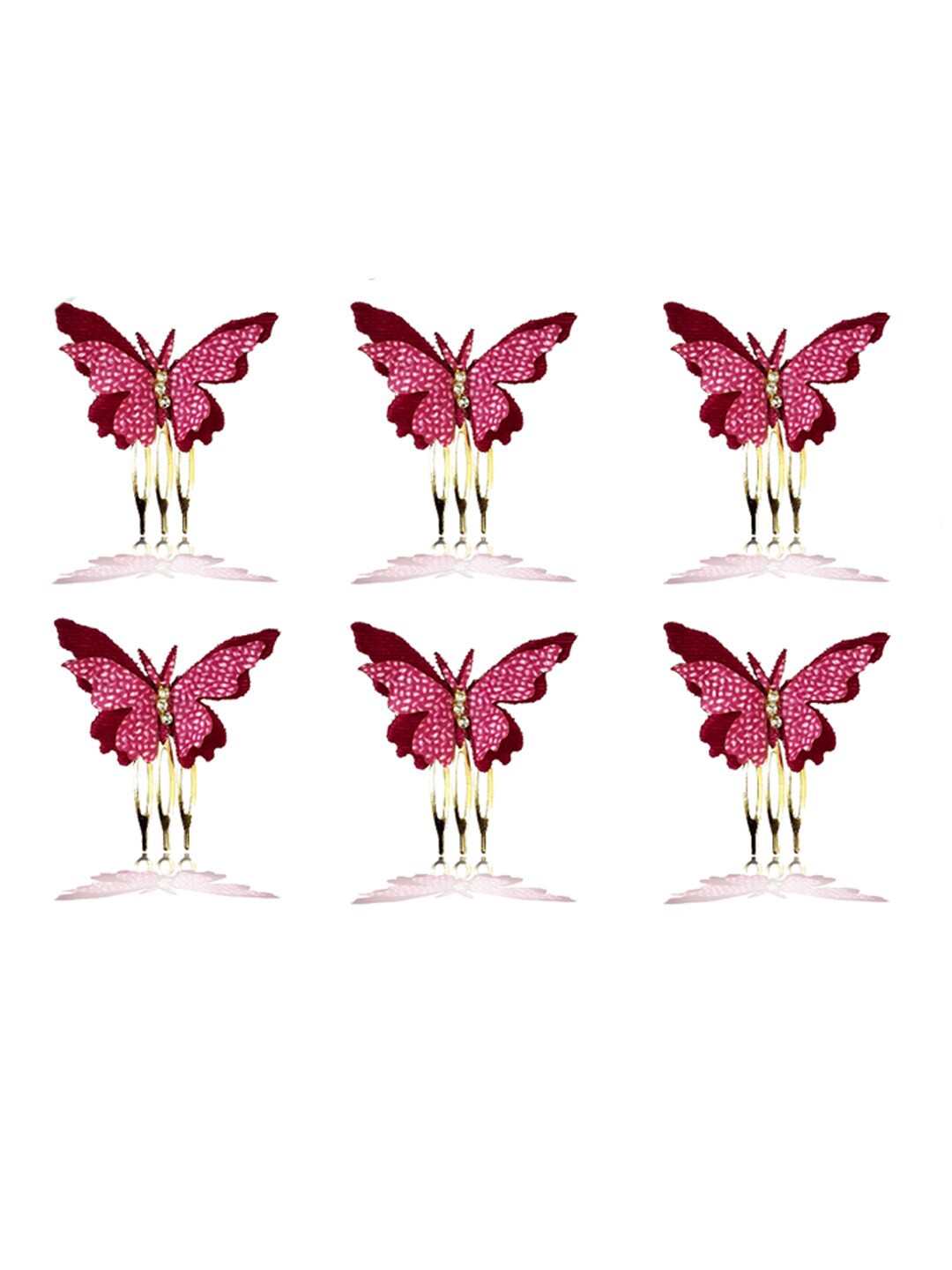

Hair Flare Women Set of 6 Artificial Velvet Butterfly Comb Pin, Gold