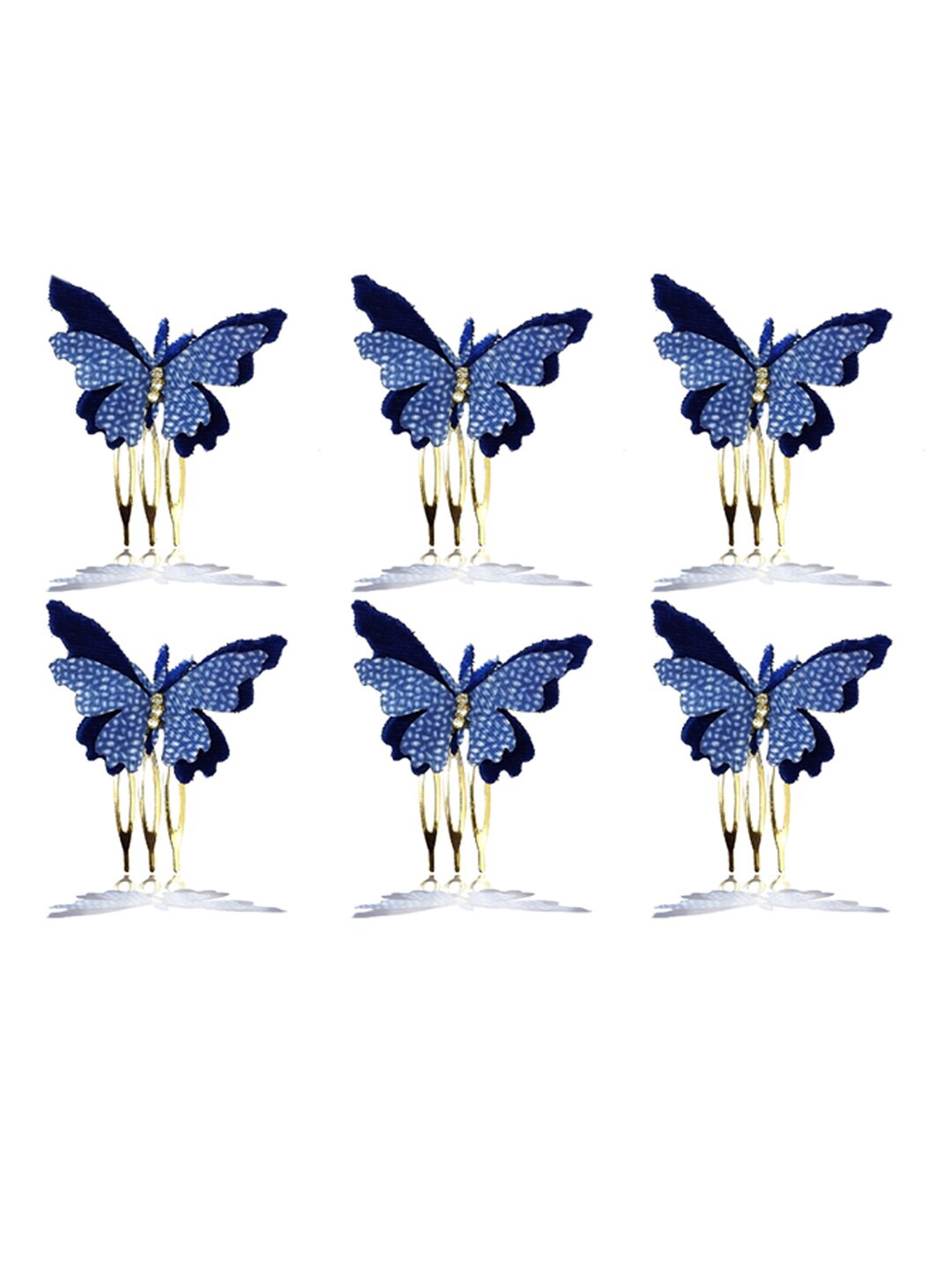 

Hair Flare Women 6Pcs Embellished Velvet Butterfly U Pins, Blue