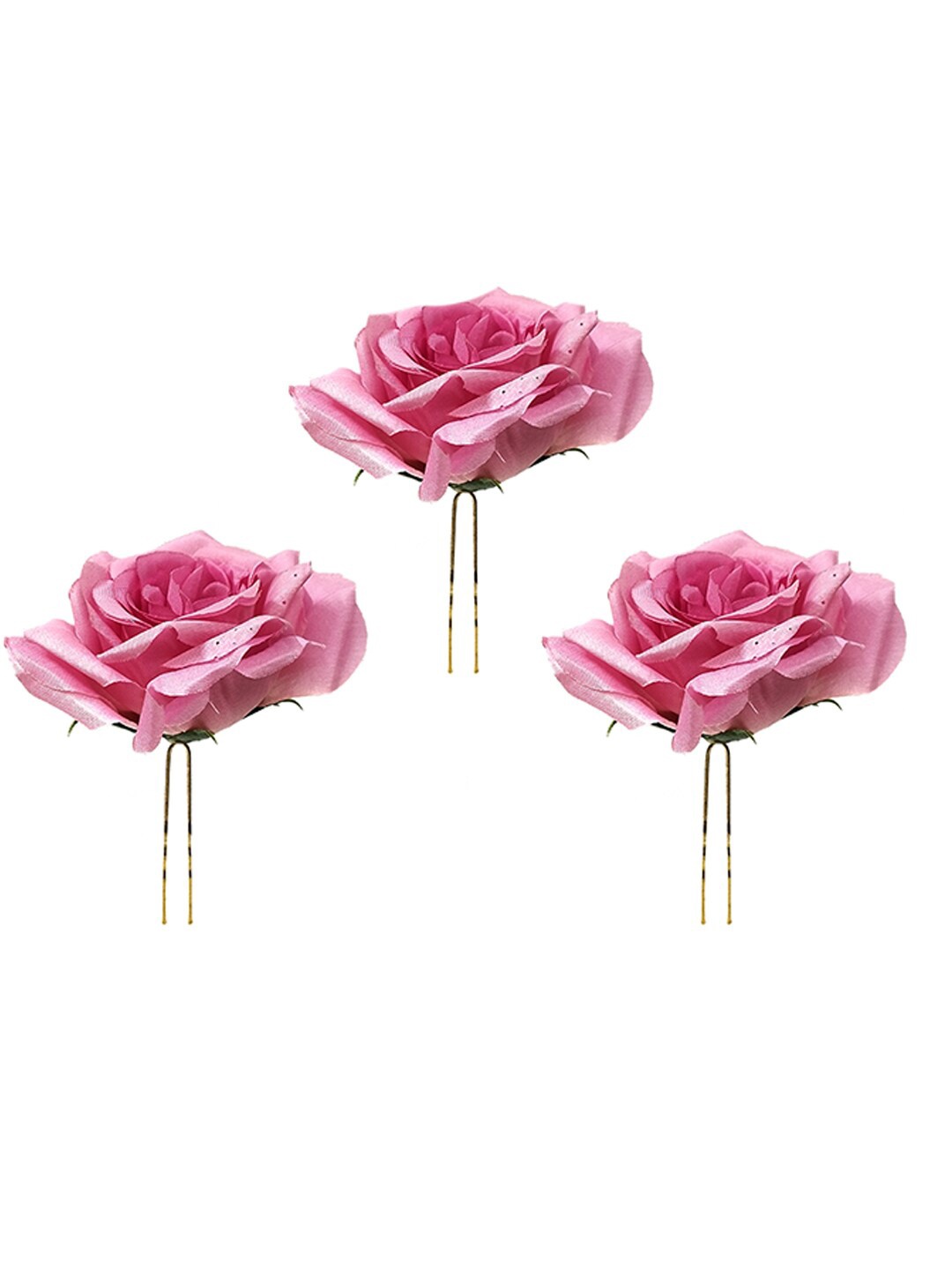 

Hair Flare Women 3Pcs Artificial Rose Flower U Pins, Pink