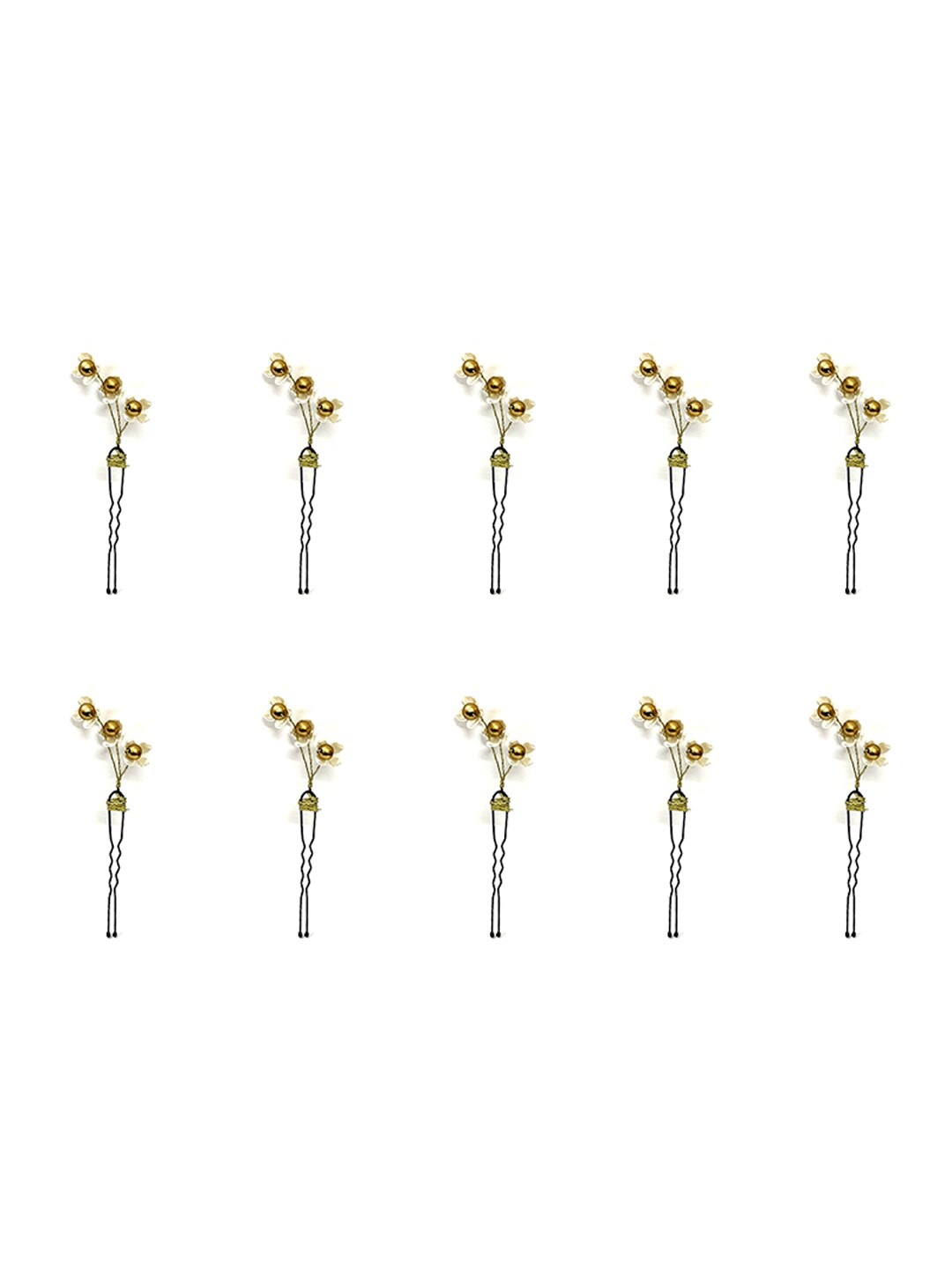 Hair Flare Women Set Of 10 Beaded U Pins, Gold