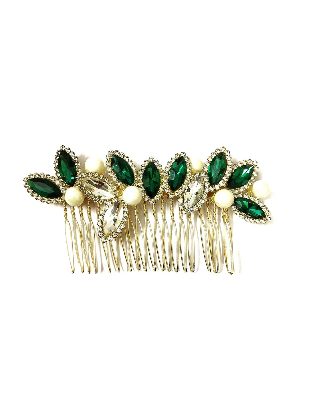 

Hair Flare Embellished Comb Pin, Green