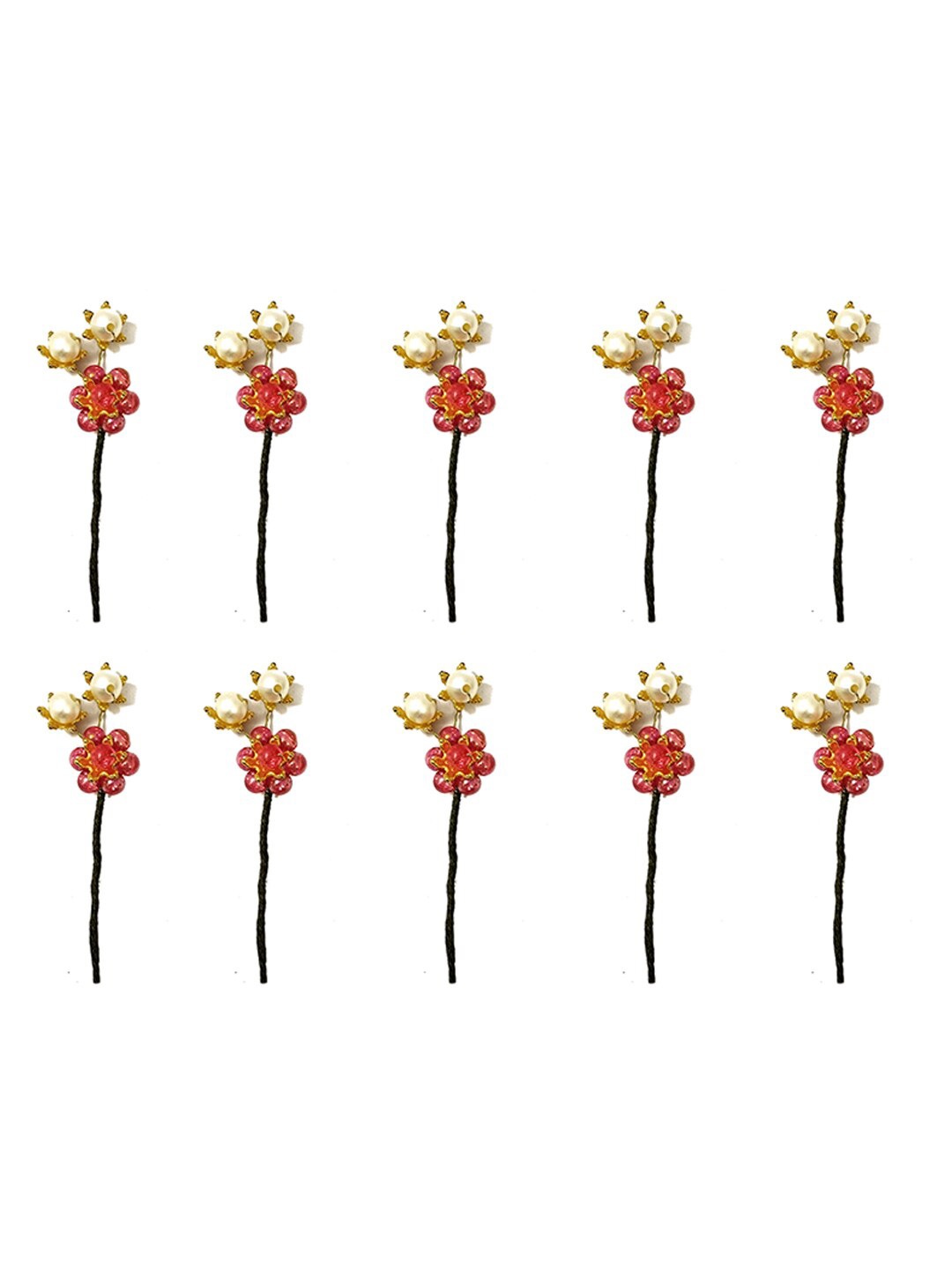 

Hair Flare Women Set Of 10 Embellished Hair Accessory, Red